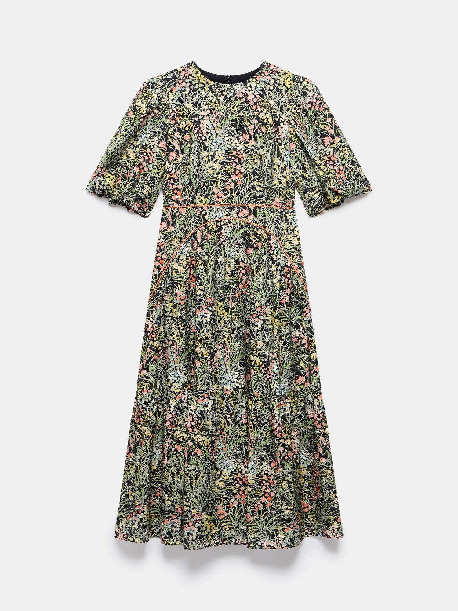 Product image 7 of 8, which shows Mint Velvet Floral Puff Sleeve Midi Dress, Green/Multi, 8