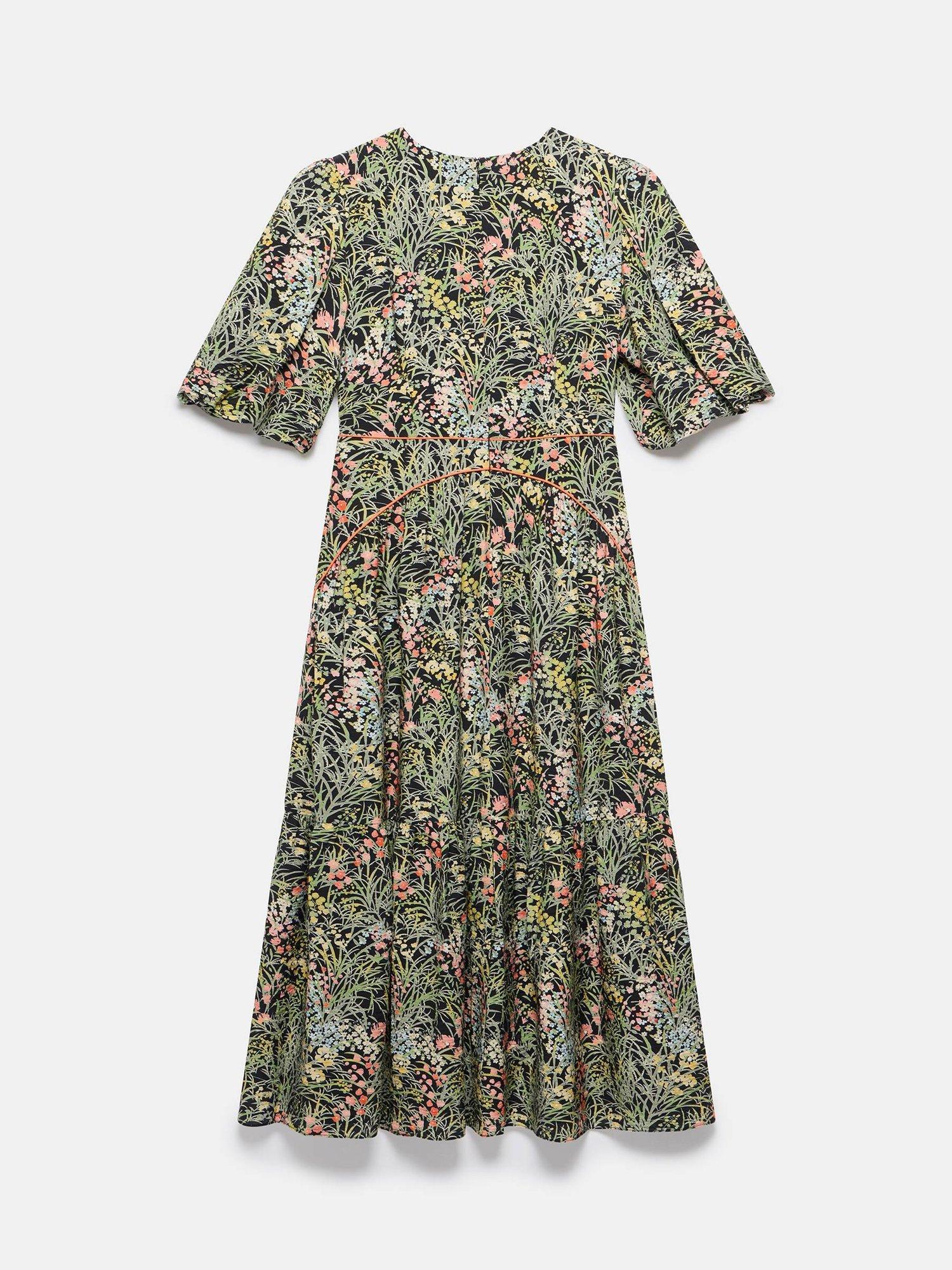 Product image 8 of 8, which shows Mint Velvet Floral Puff Sleeve Midi Dress, Green/Multi, 8