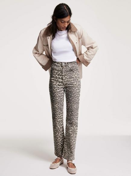 Mint Velvet Leopard Print Slim Jeans, Natural Multi - view 2, Natural Multi