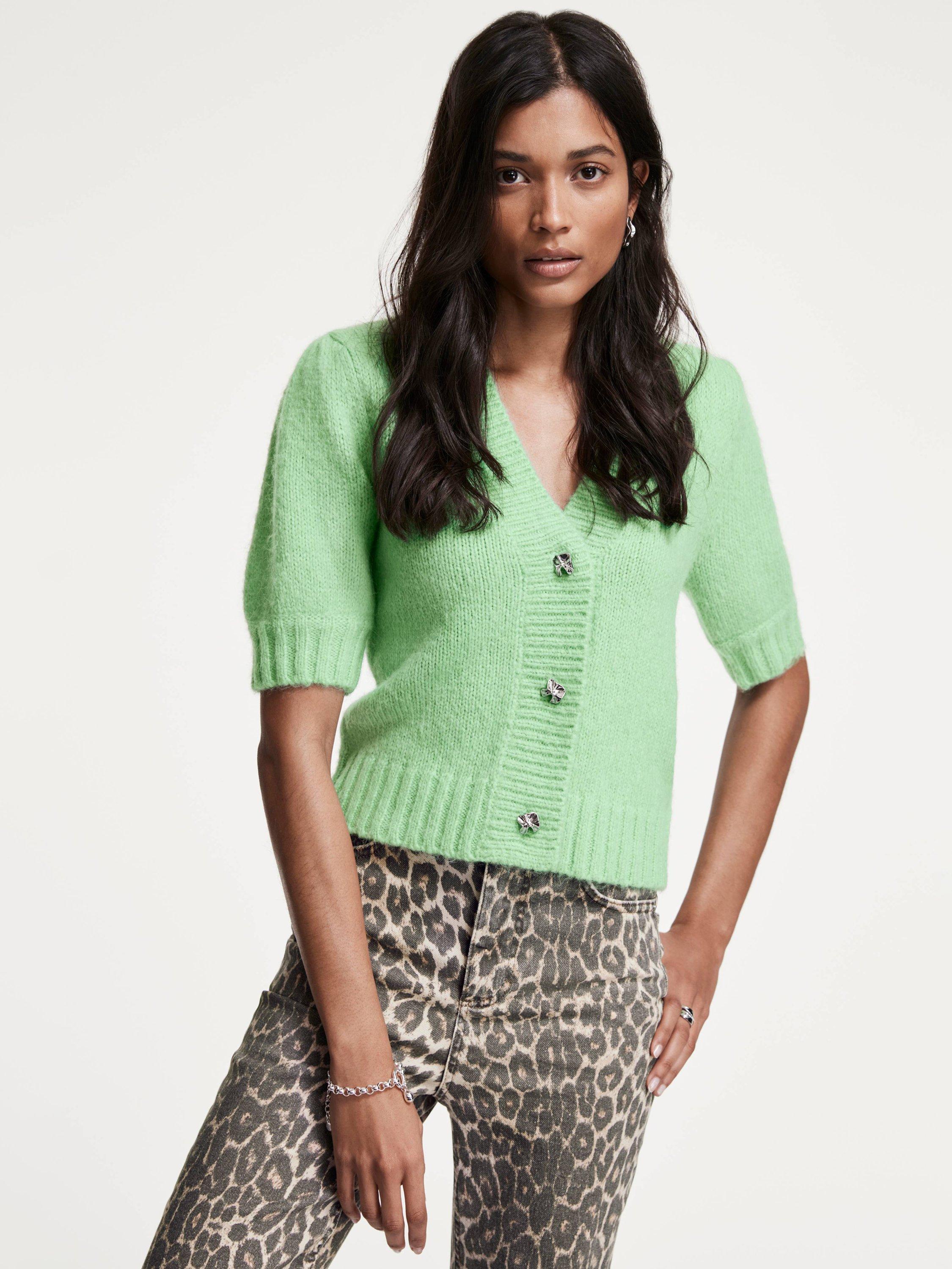 Mint Velvet Ribbed Scallop Trim Cardigan, Green