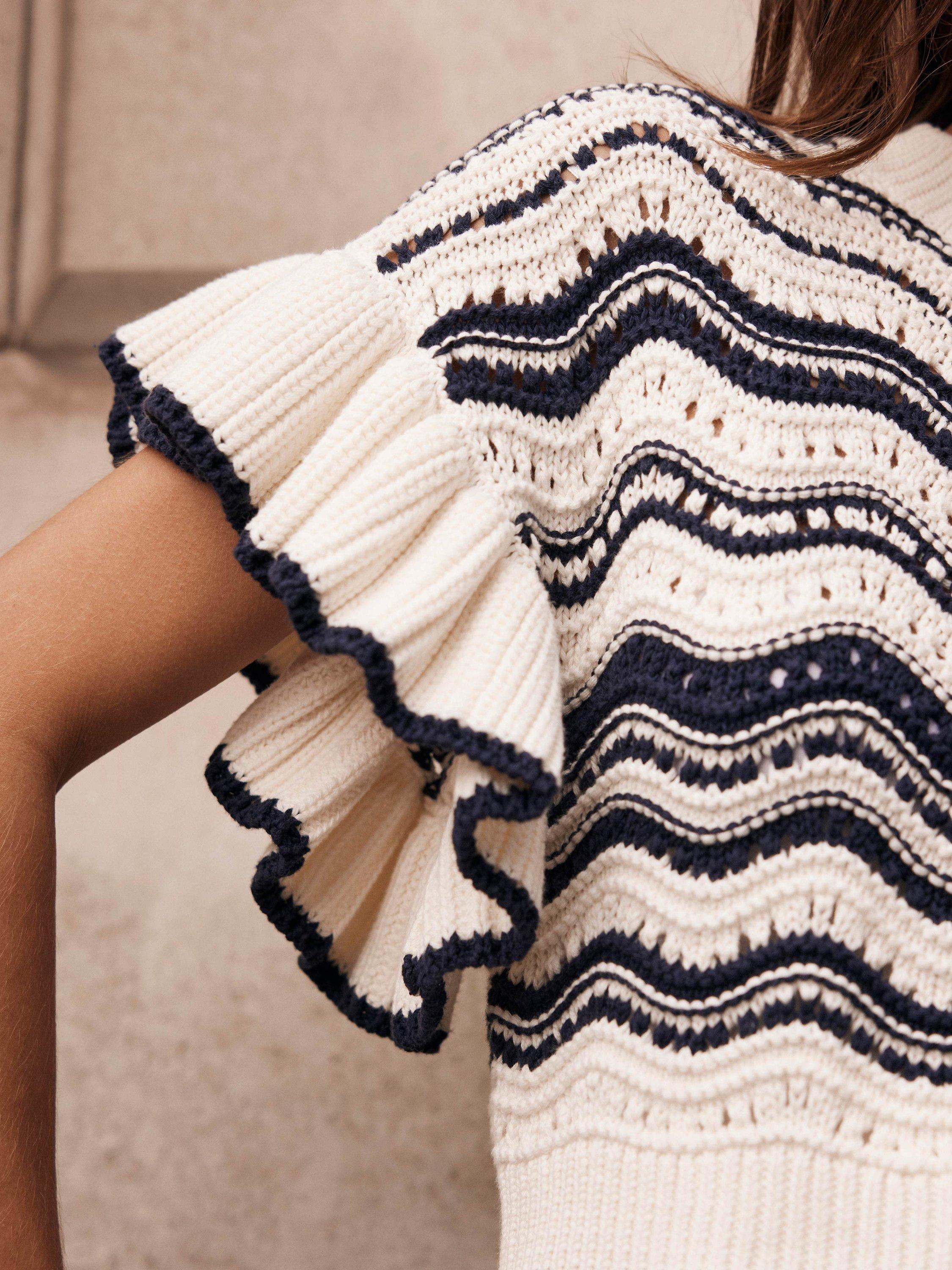 Product image 3 of 7, which shows Mint Velvet Wavy Stripe Knit Top, Ivory/Black, XS