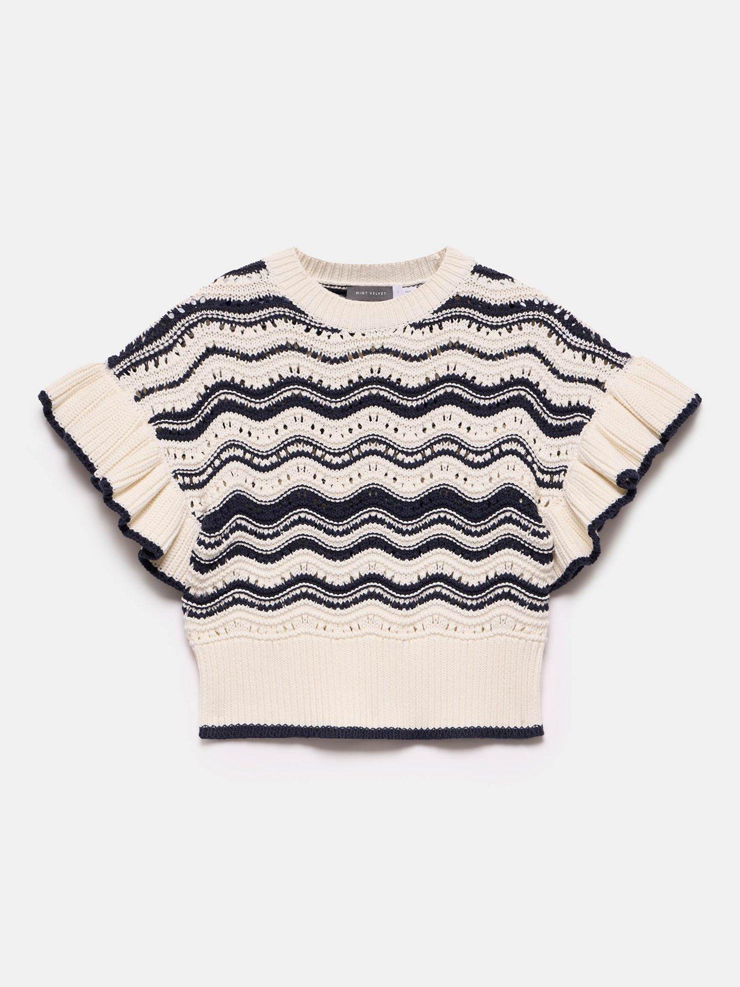Product image 6 of 7, which shows Mint Velvet Wavy Stripe Knit Top, Ivory/Black, XS