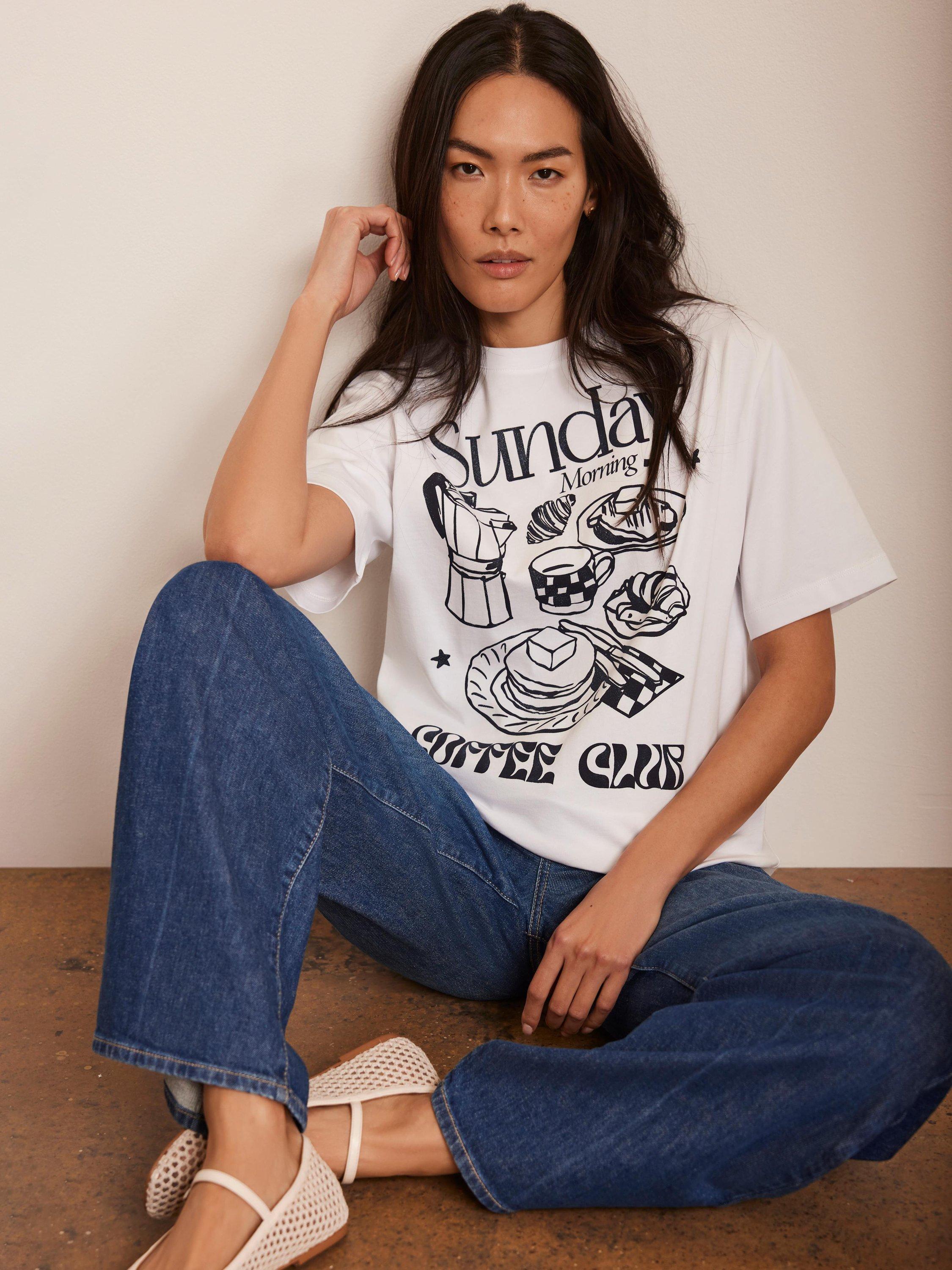 Product image 1 of 8, which shows Mint Velvet Coffee Club T-Shirt, White/Multi, L