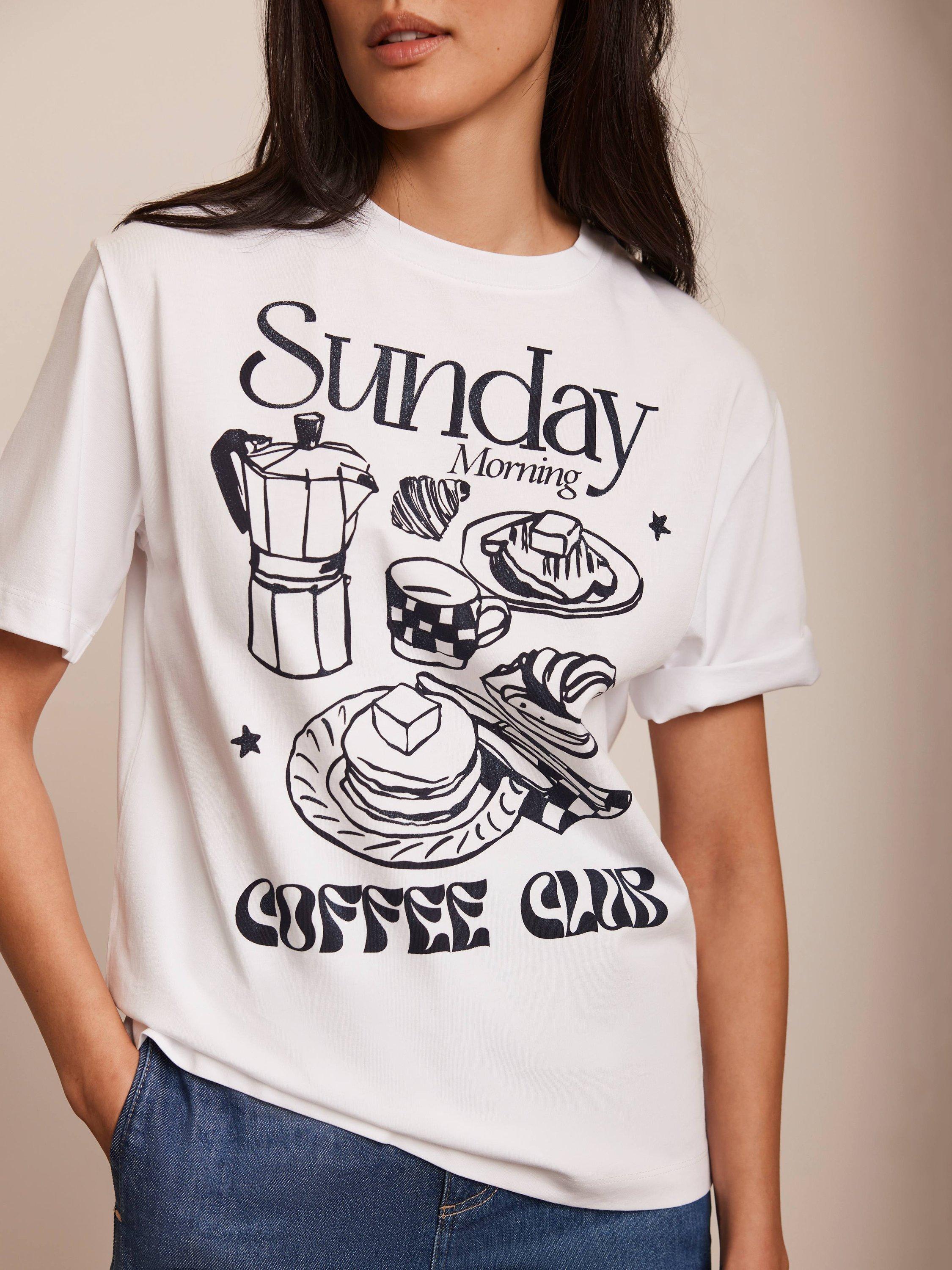 Product image 3 of 8, which shows Mint Velvet Coffee Club T-Shirt, White/Multi, L