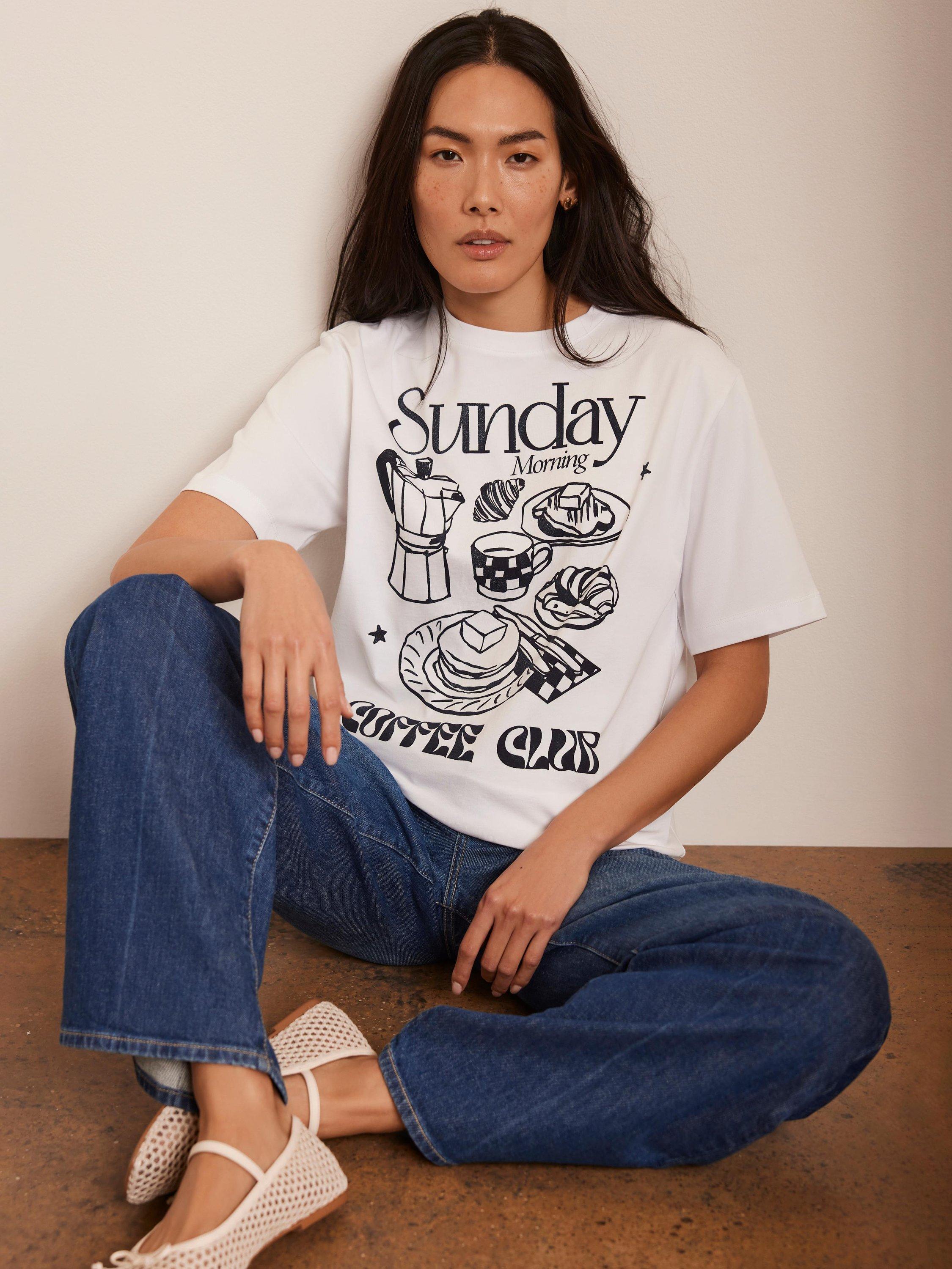 Product image 5 of 8, which shows Mint Velvet Coffee Club T-Shirt, White/Multi, L