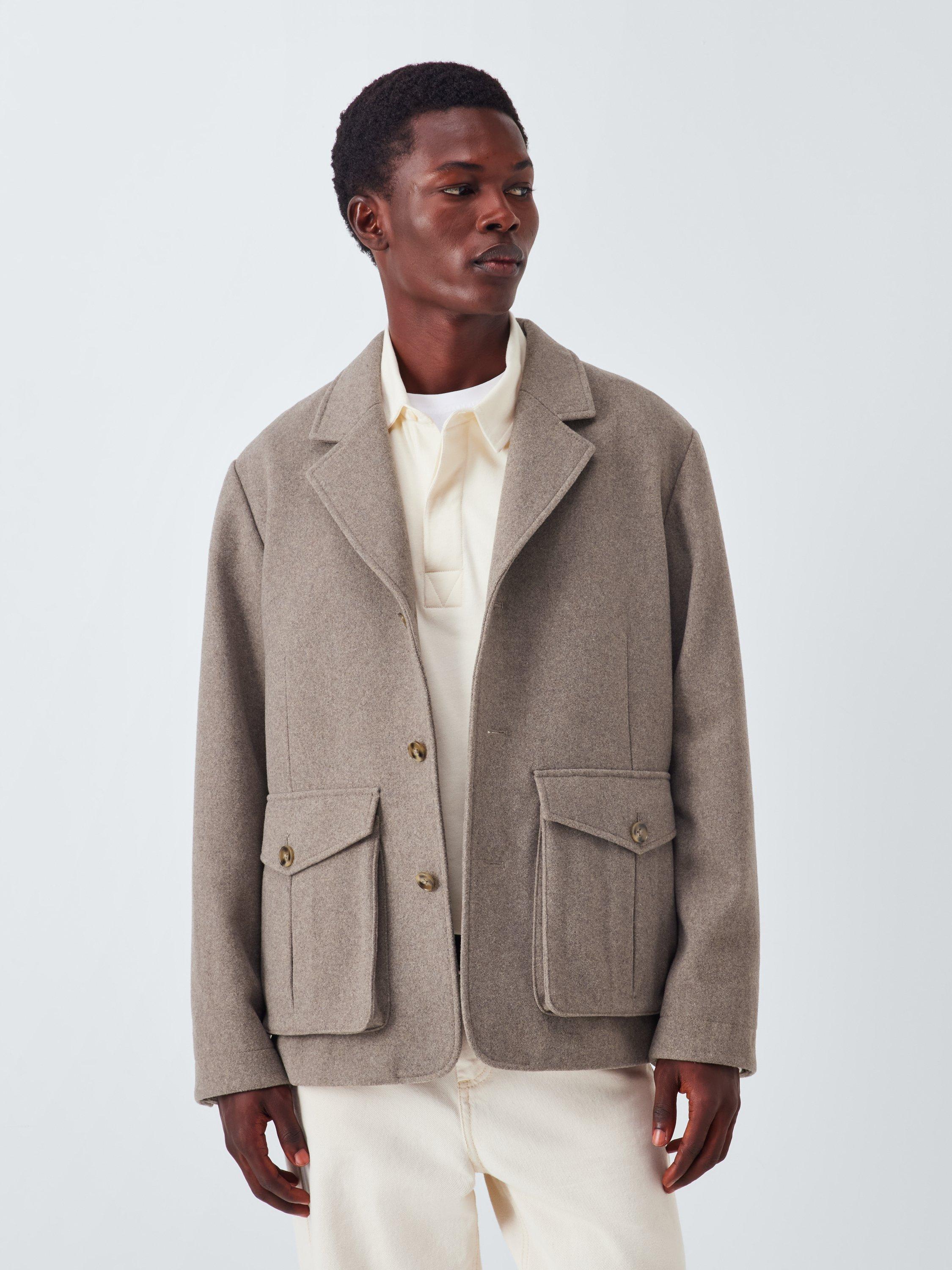 Product image 1 of 6, which shows John Lewis Wool Blend Flannel Jacket, Oatmeal, S
