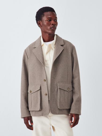 John Lewis Wool Blend Flannel Jacket, Oatmeal, Oatmeal