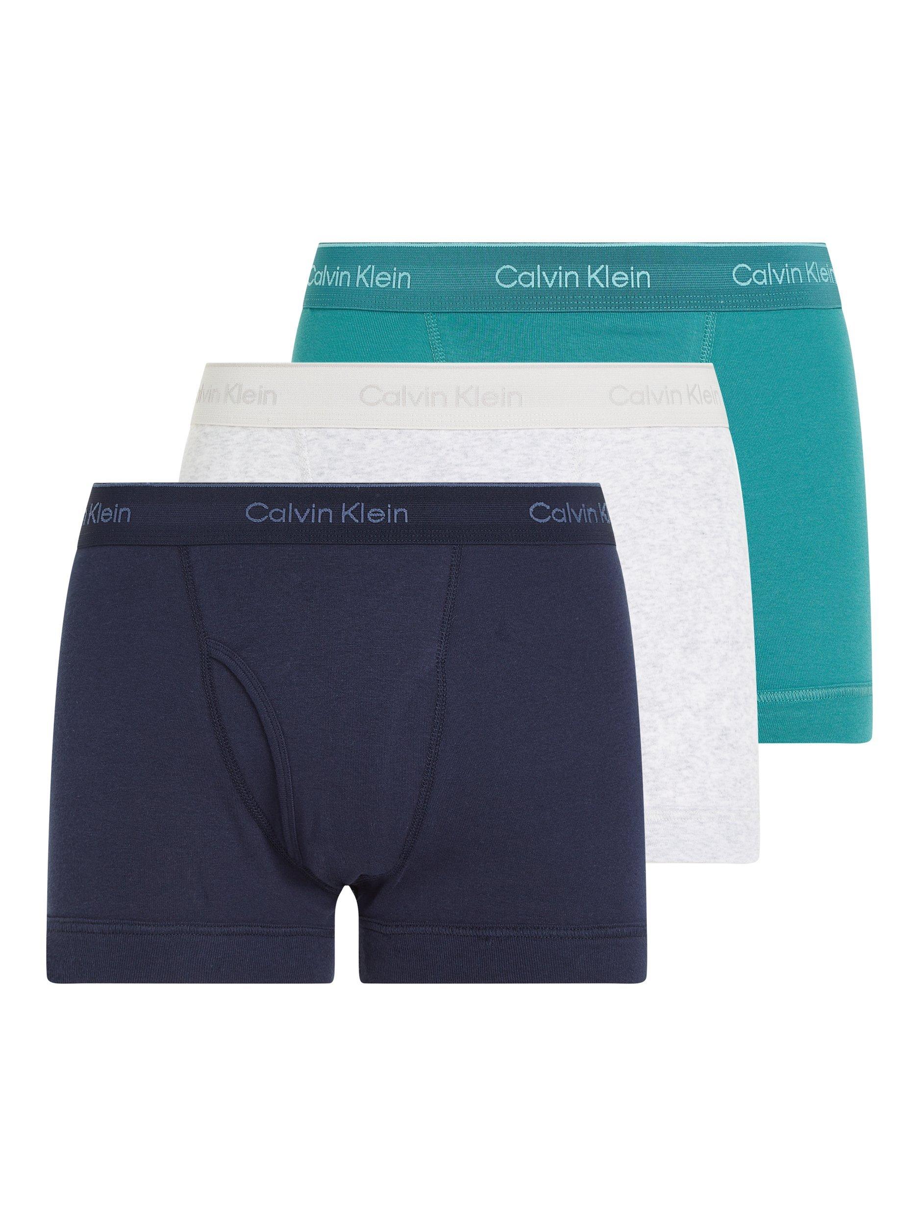 Calvin Klein Cotton Classic Trunks, Pack of 3, Black/Grey/Green