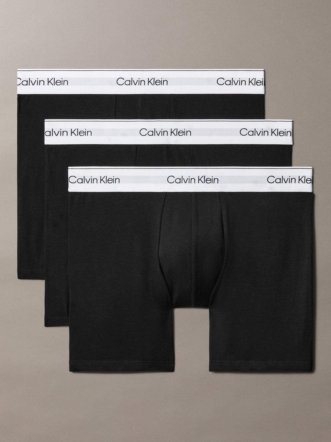 Product image 1 of 6, which shows Calvin Klein Icon Stretch Cotton Boxer Briefs, Pack of 3, Black, XS