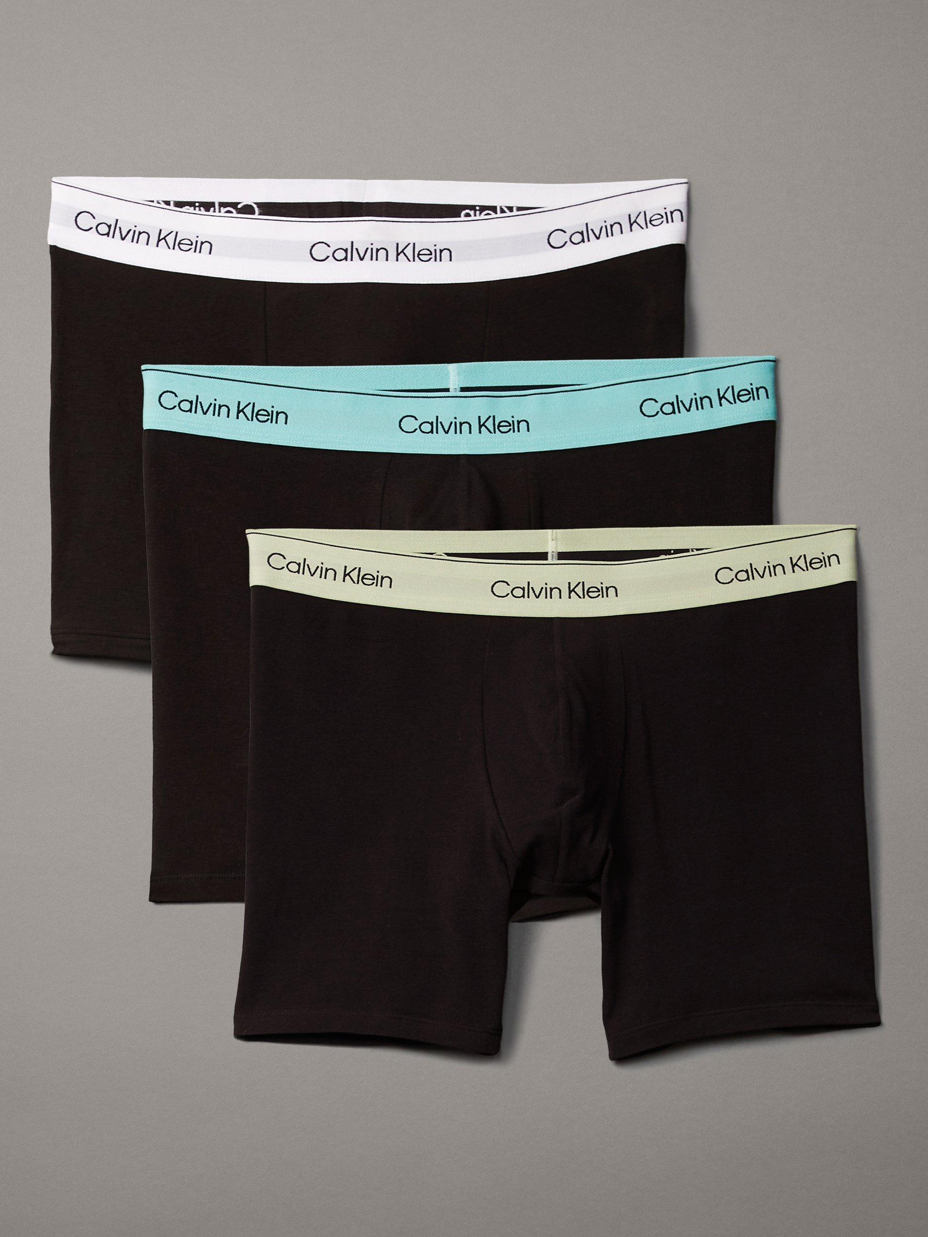 Product image 1 of 5, which shows Calvin Klein Icon Stretch Cotton Boxer Briefs, Pack of 3, Beau Blue/Multi, XS