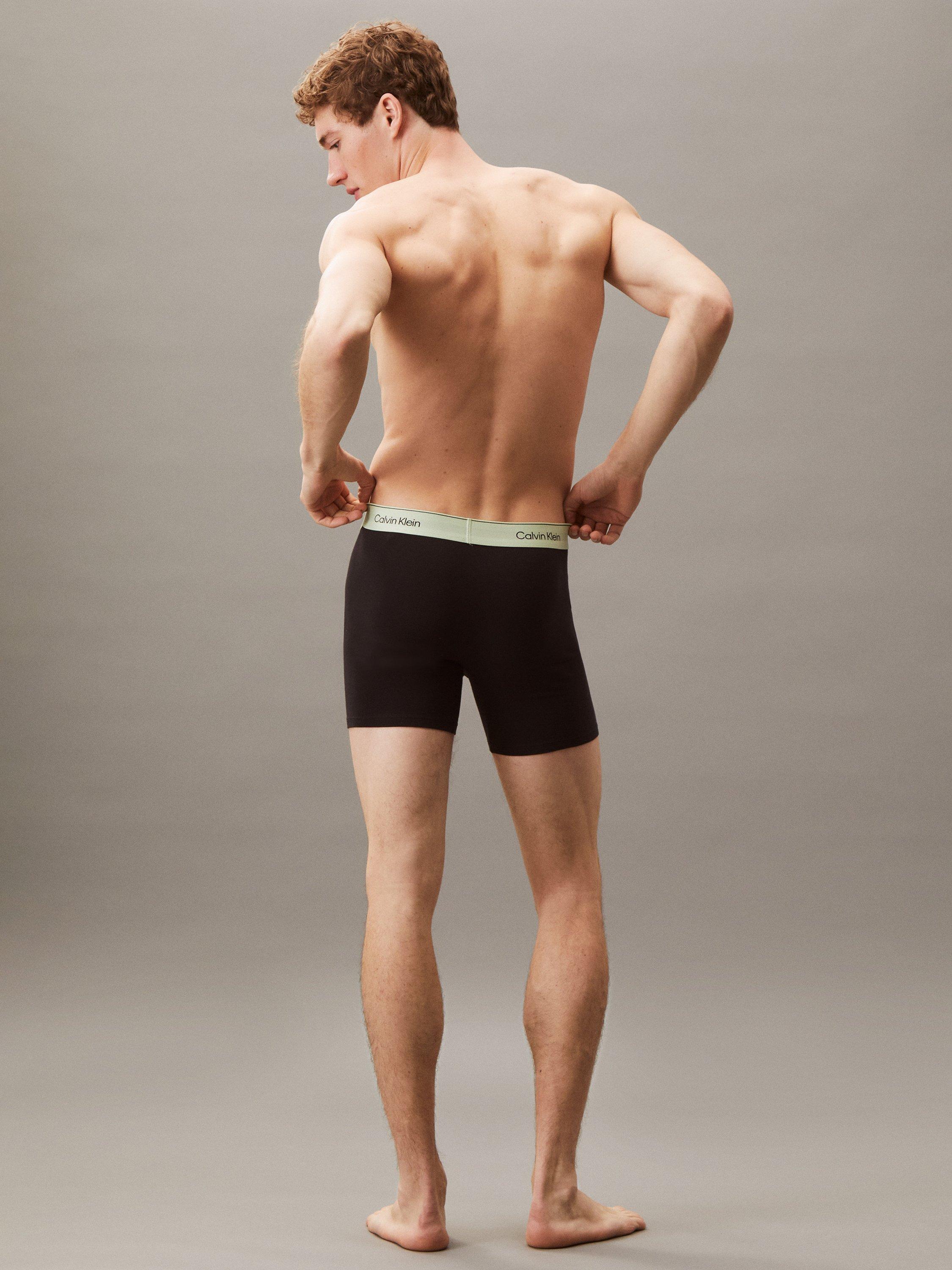 Product image 3 of 5, which shows Calvin Klein Icon Stretch Cotton Boxer Briefs, Pack of 3, Beau Blue/Multi, XS