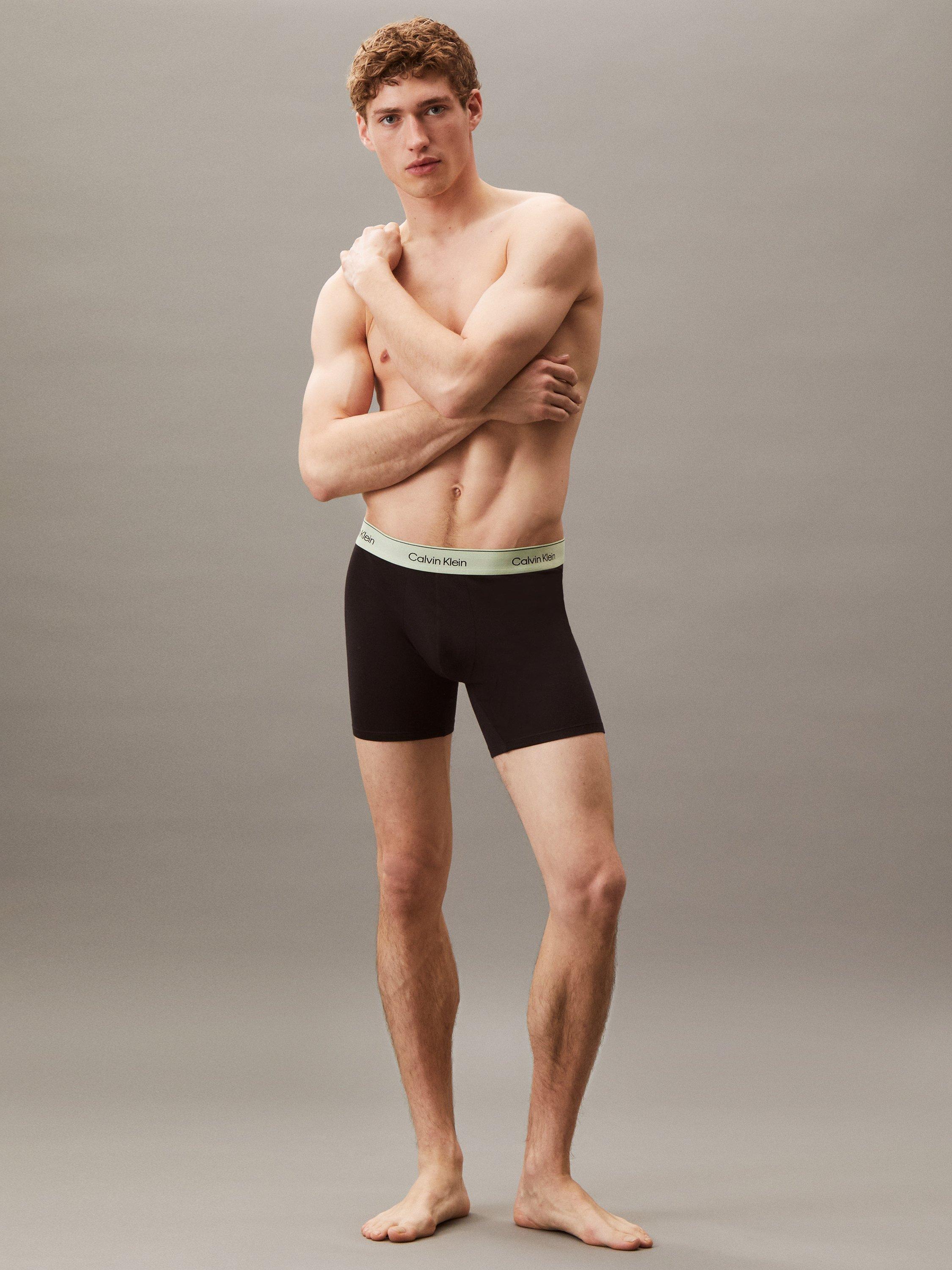 Product image 5 of 5, which shows Calvin Klein Icon Stretch Cotton Boxer Briefs, Pack of 3, Beau Blue/Multi, XS