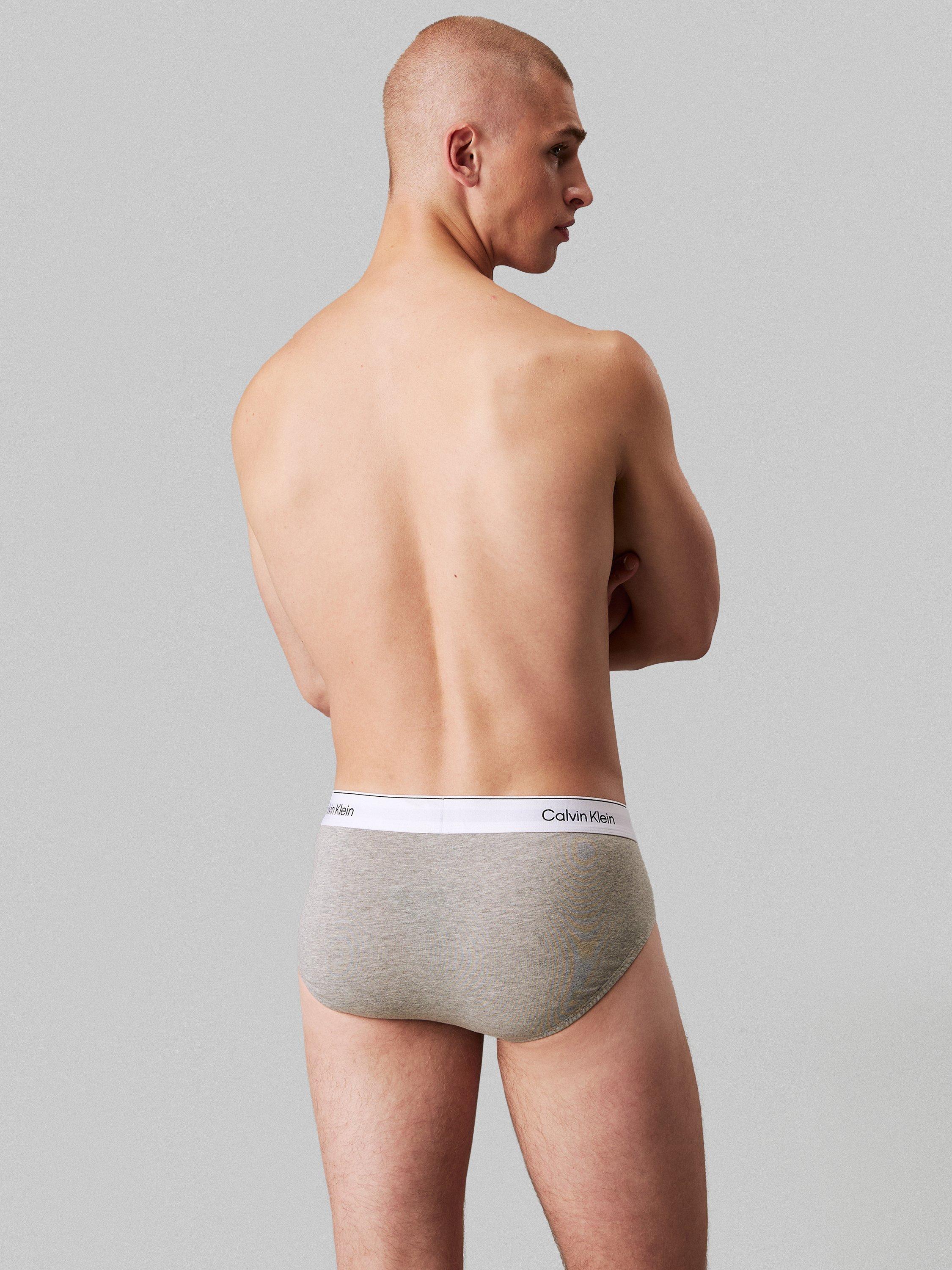 Product image 3 of 5, which shows Calvin Klein Icon Cotton Stretch Briefs, Pack of 3, Shoreline/Grey Heather, XS