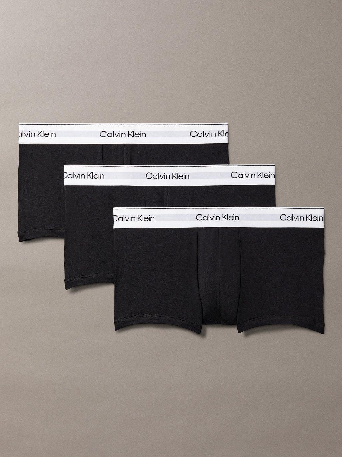 Product image 1 of 5, which shows Calvin Klein Icon Cotton Stretch Low Rise Trunks, Pack of 3, Black, XS