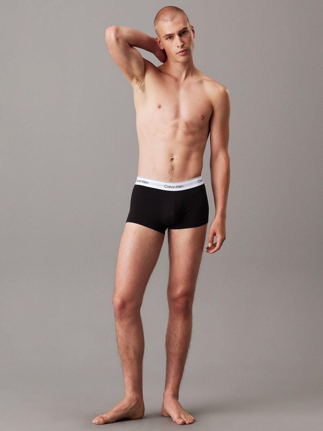 Product image 4 of 5, which shows Calvin Klein Icon Cotton Stretch Low Rise Trunks, Pack of 3, Black, XS