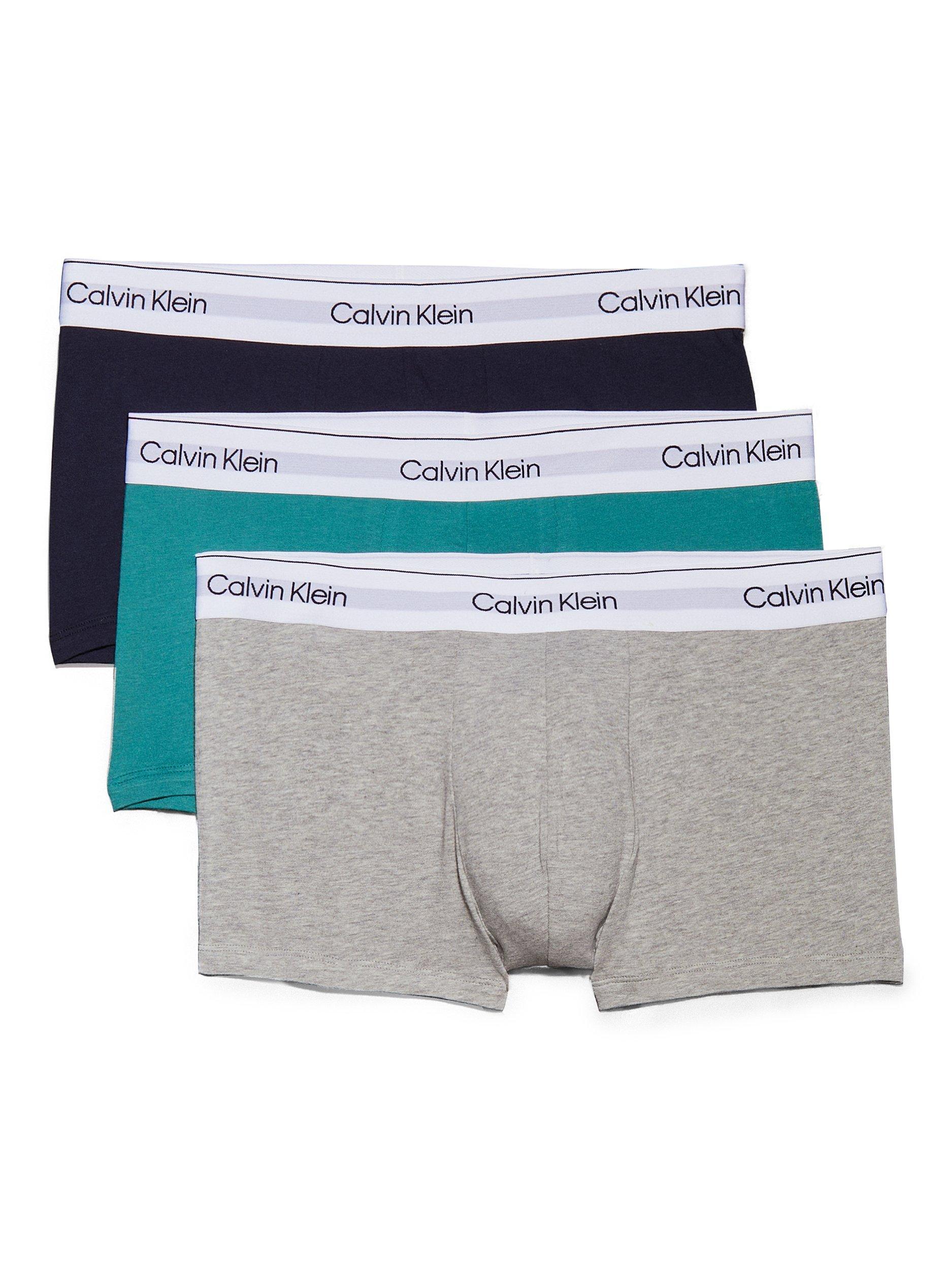 Product image 1 of 6, which shows Calvin Klein Icon Low Rise Stretch Trunks, Pack of 3, Shoreline, Gr Heathe, S