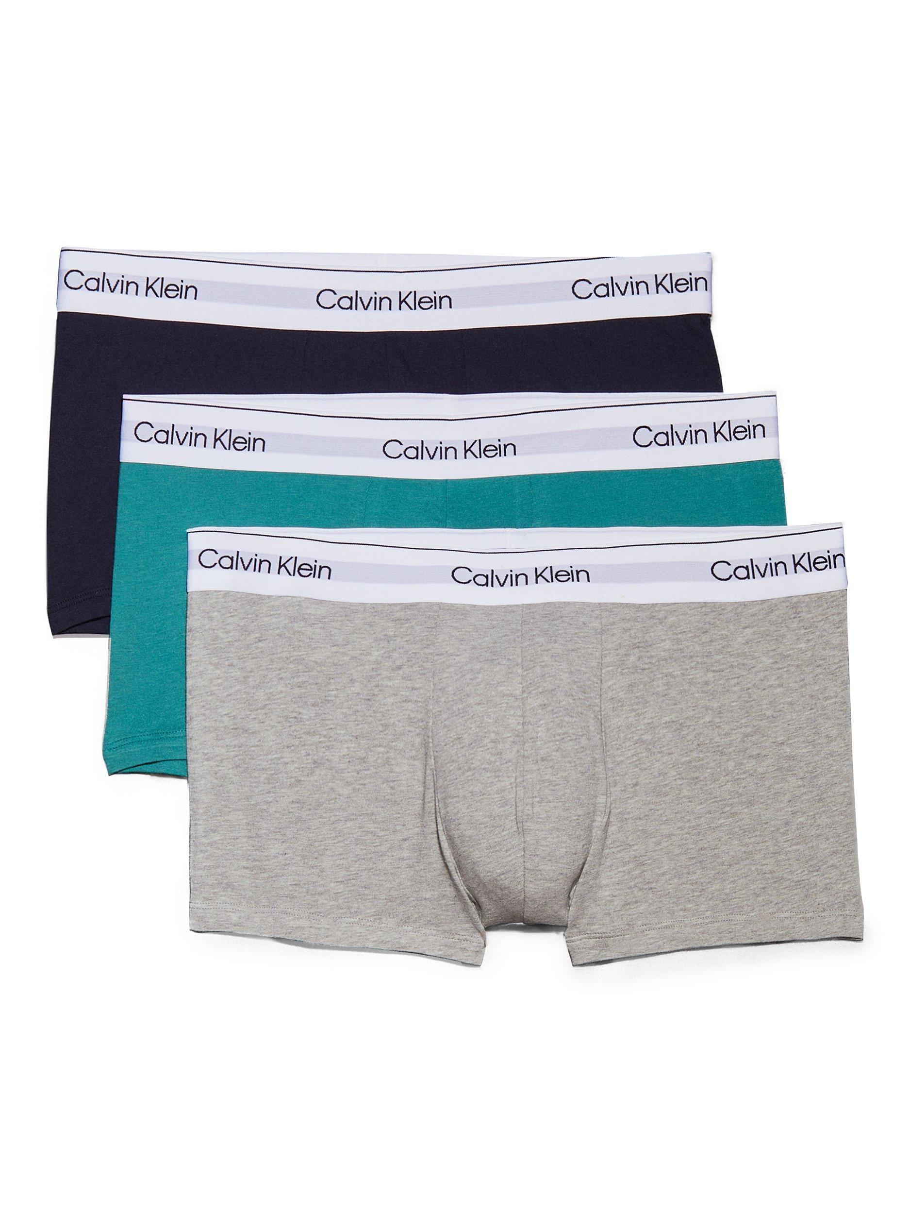 Product image 6 of 6, which shows Calvin Klein Icon Low Rise Stretch Trunks, Pack of 3, Shoreline, Gr Heathe, S