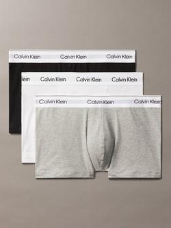 Calvin Klein Icon Cotton Stretch Relaxed Dart Trunks, Pack of 3, Grey/White/Black, Grey/White/Black
