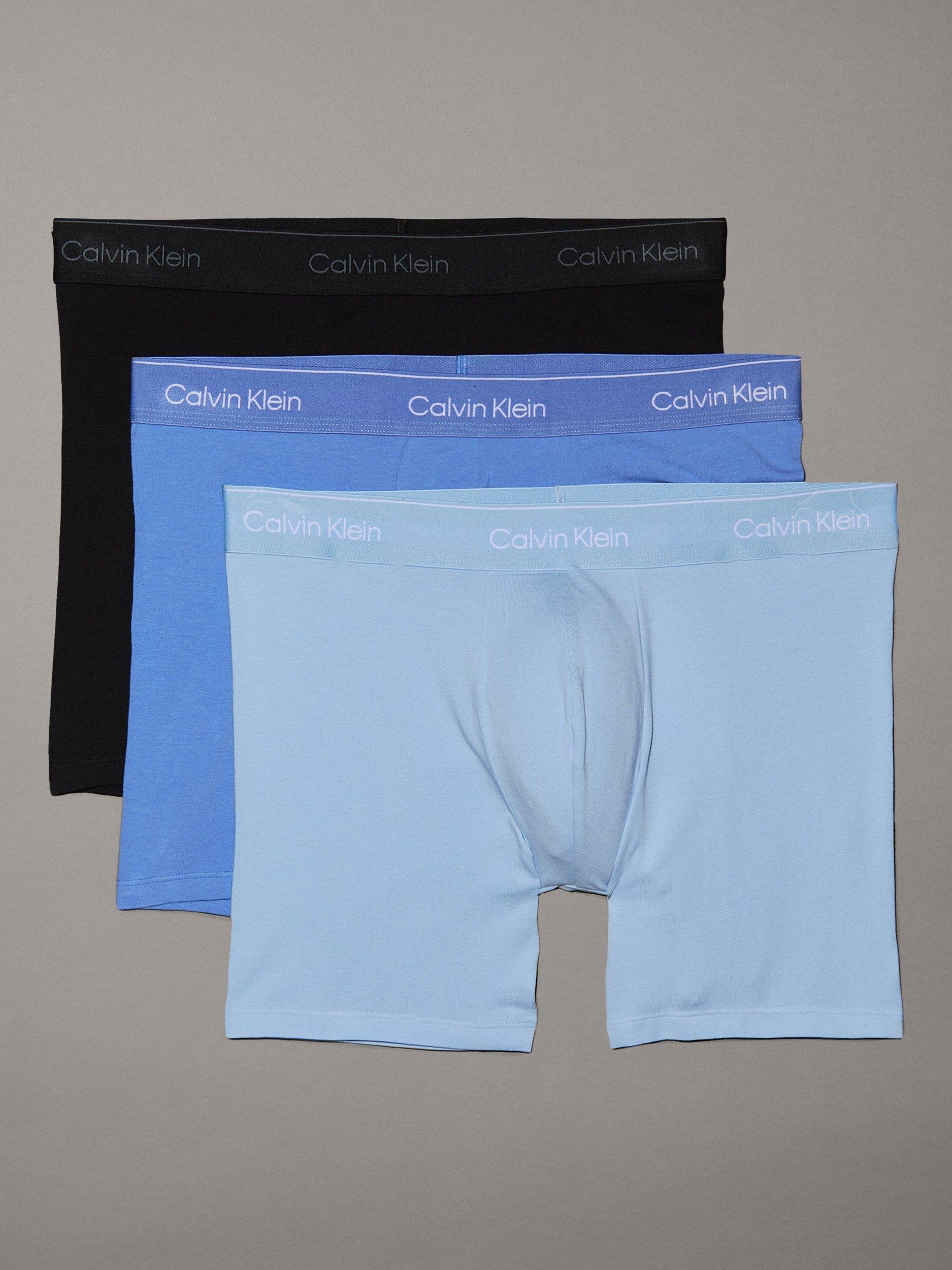 Calvin Klein Icon Cotton Stretch Relaxed Dart Trunks, Pack of 3, Black/Glacier/Blue