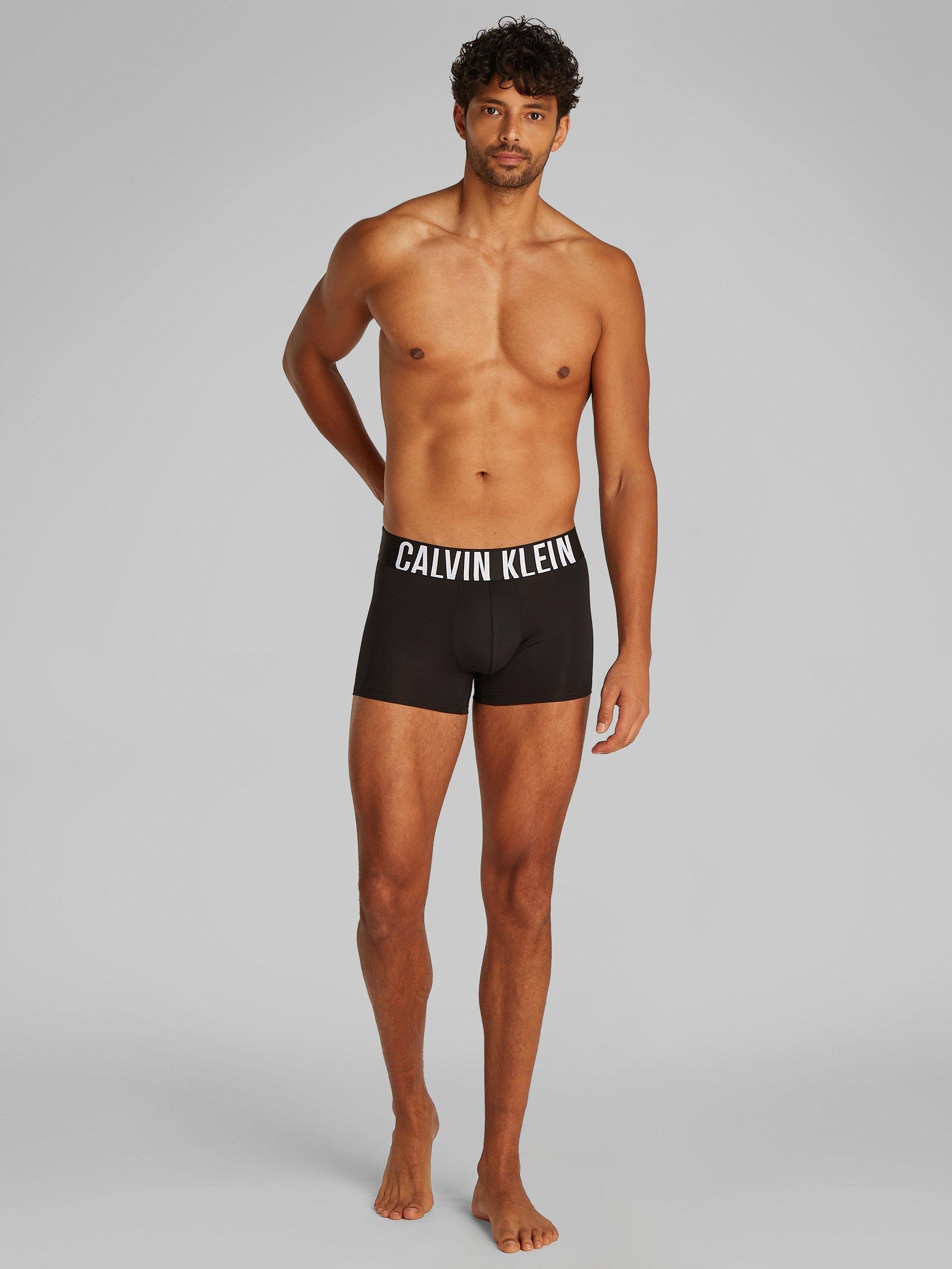 Product image 2 of 6, which shows Calvin Klein Intense Power Waistband Trunks, Pack of 3, Black/Misty Grey, XS