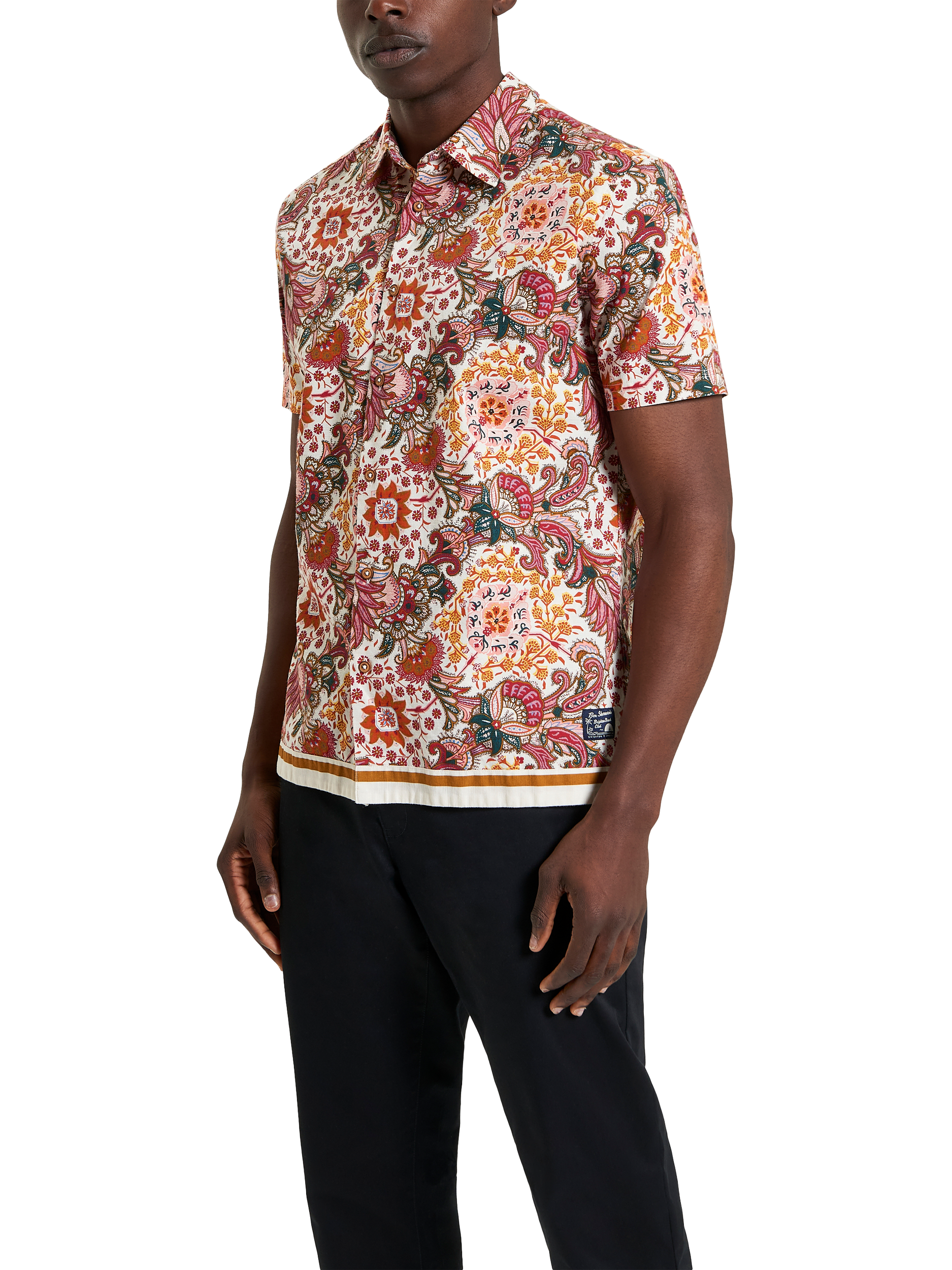Product image 2 of 5, which shows Ben Sherman Cotton Regular Fit Floral Paisley Shirt, Ivory, S