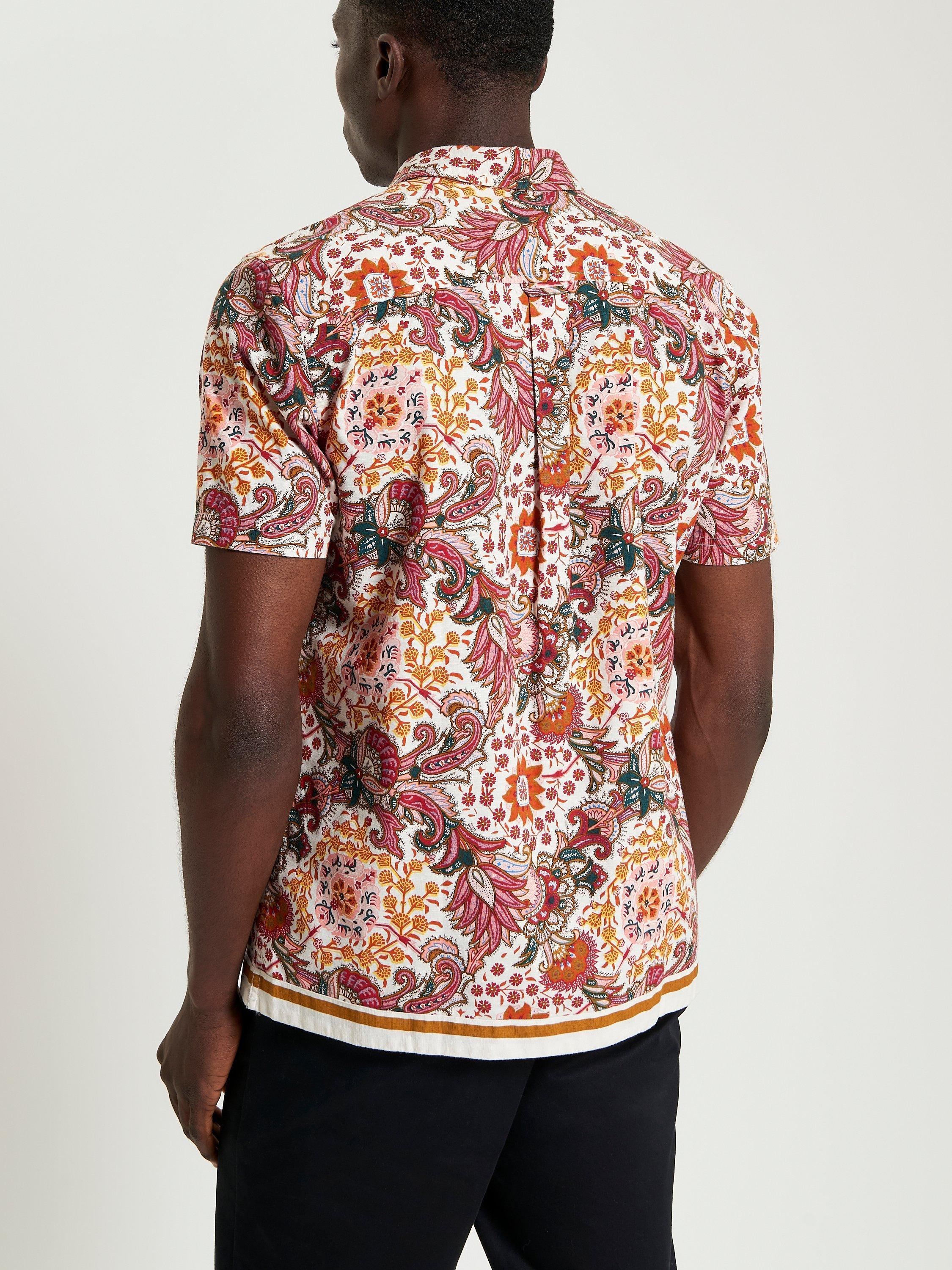Product image 3 of 5, which shows Ben Sherman Cotton Regular Fit Floral Paisley Shirt, Ivory, S