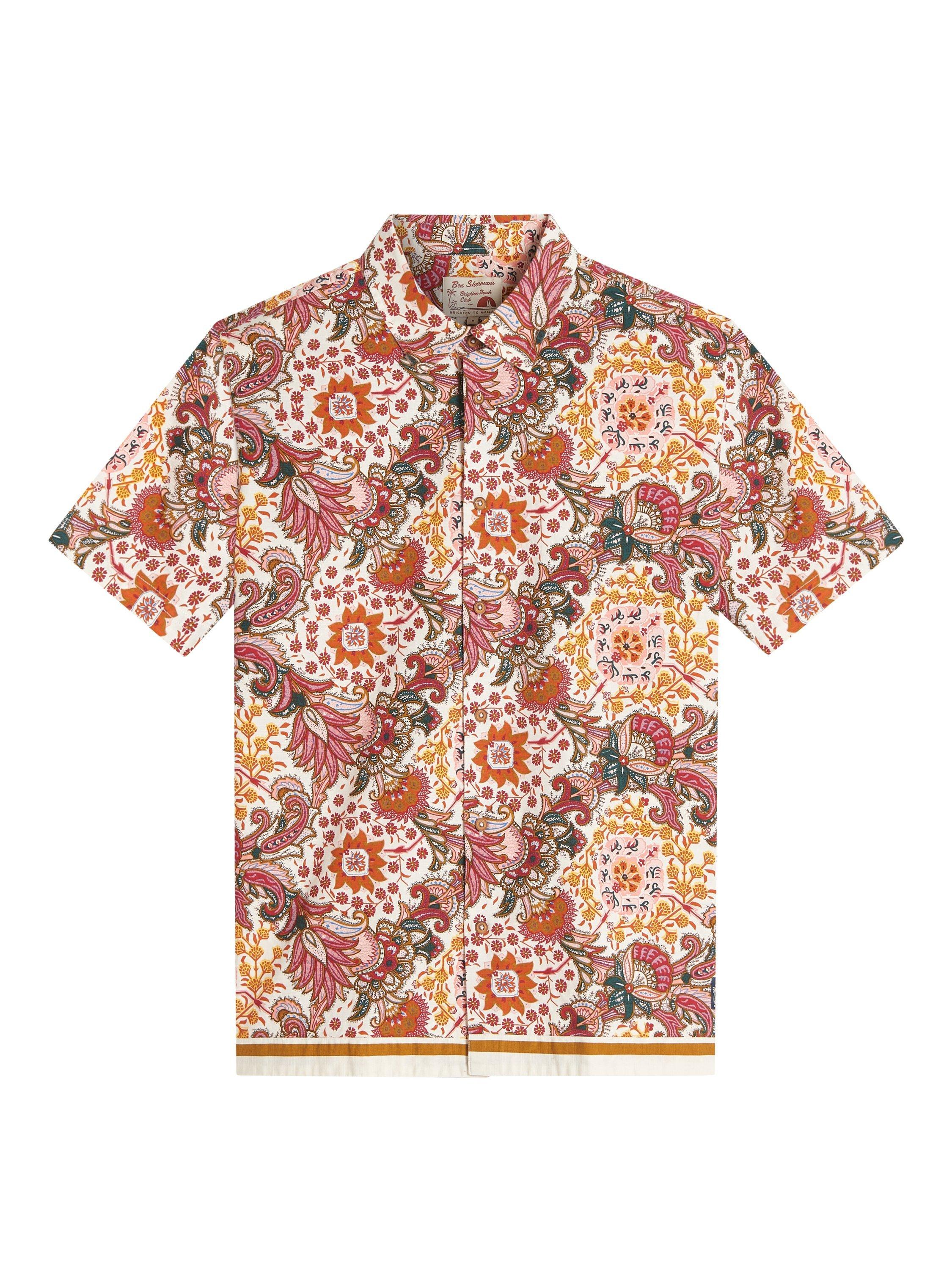 Product image 5 of 5, which shows Ben Sherman Cotton Regular Fit Floral Paisley Shirt, Ivory, S