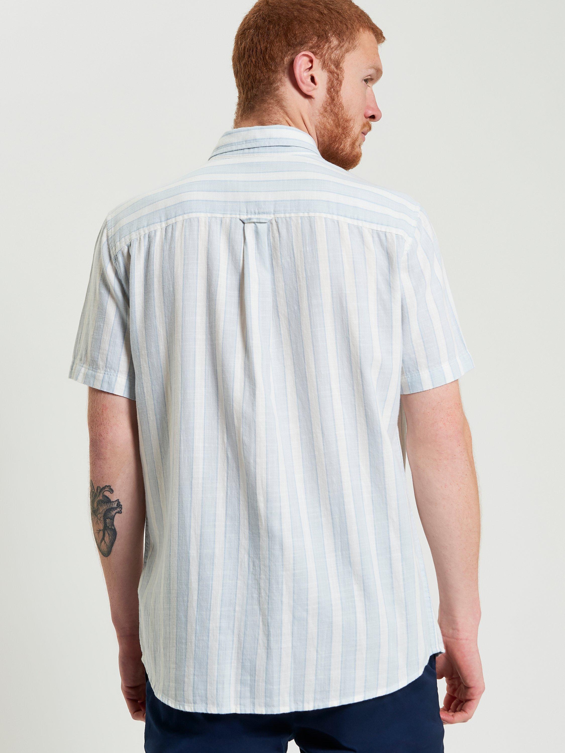 Product image 2 of 5, which shows Ben Sherman Cotton Regular Fit Candy Stripe Shirt, Dusky Blue, S