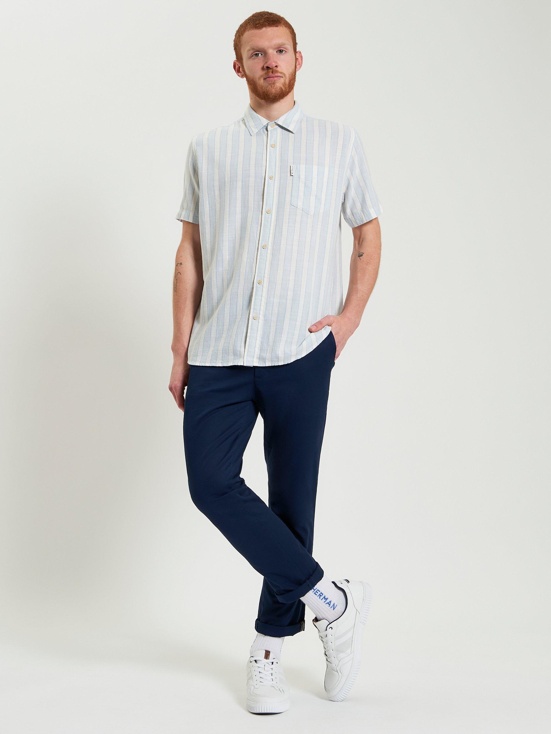 Product image 3 of 5, which shows Ben Sherman Cotton Regular Fit Candy Stripe Shirt, Dusky Blue, S