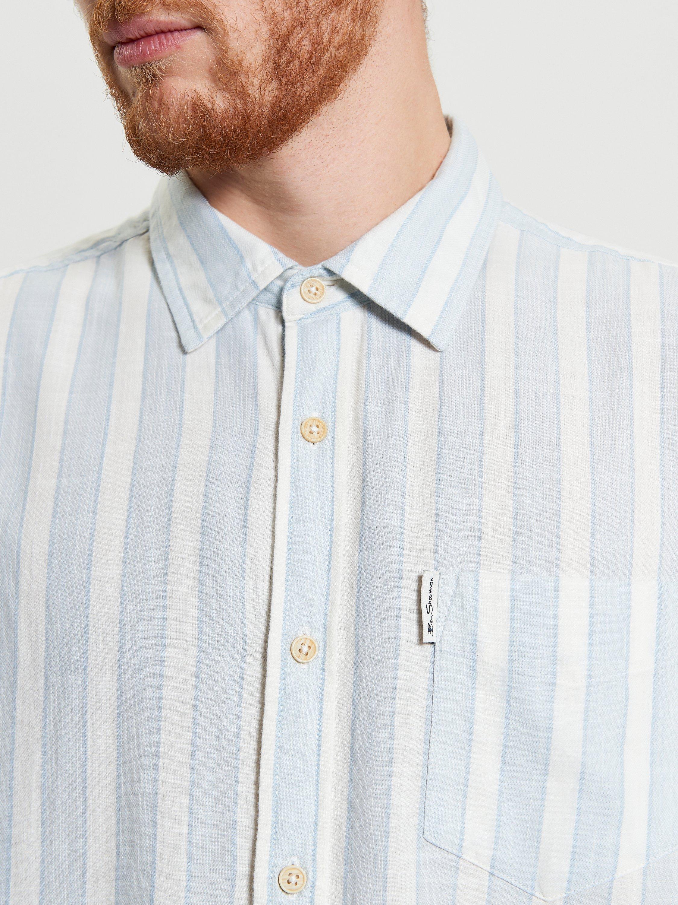 Product image 4 of 5, which shows Ben Sherman Cotton Regular Fit Candy Stripe Shirt, Dusky Blue, S