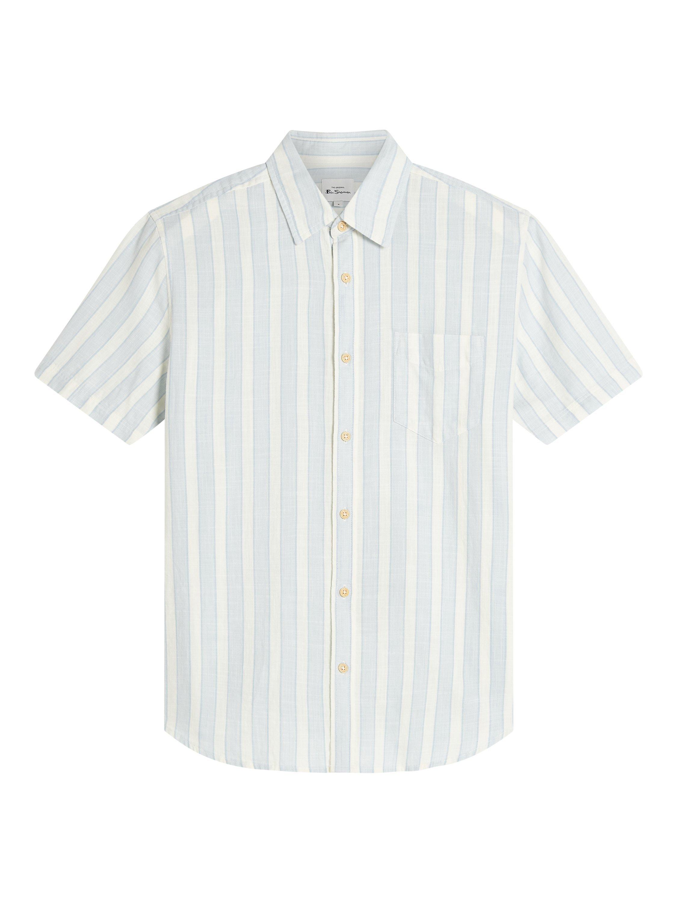 Product image 5 of 5, which shows Ben Sherman Cotton Regular Fit Candy Stripe Shirt, Dusky Blue, S