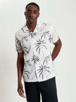 Ben Sherman Cotton Regular Fit Palm Print Shirt, Snow White, Snow White
