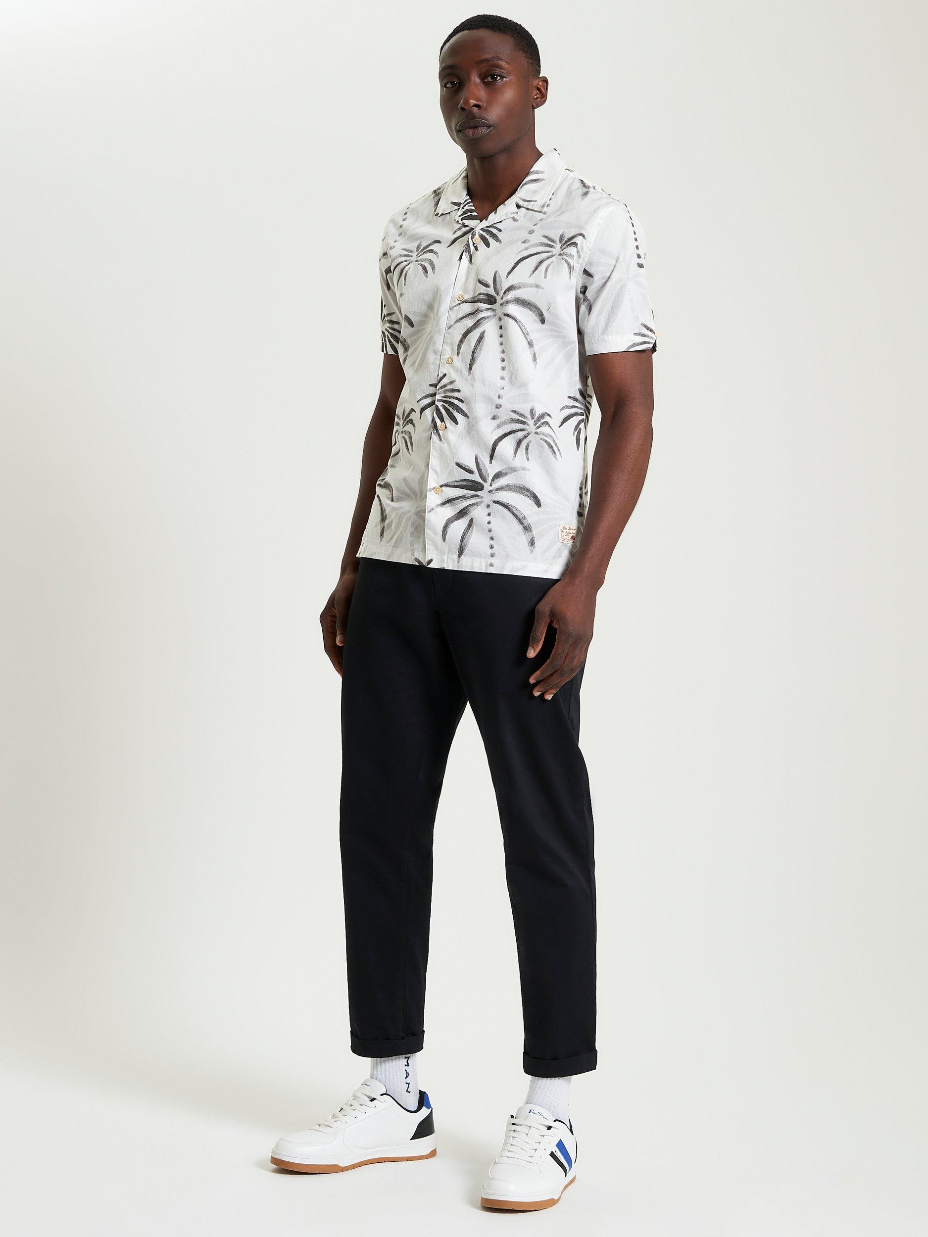 Product image 3 of 5, which shows Ben Sherman Cotton Regular Fit Palm Print Shirt, Snow White, S