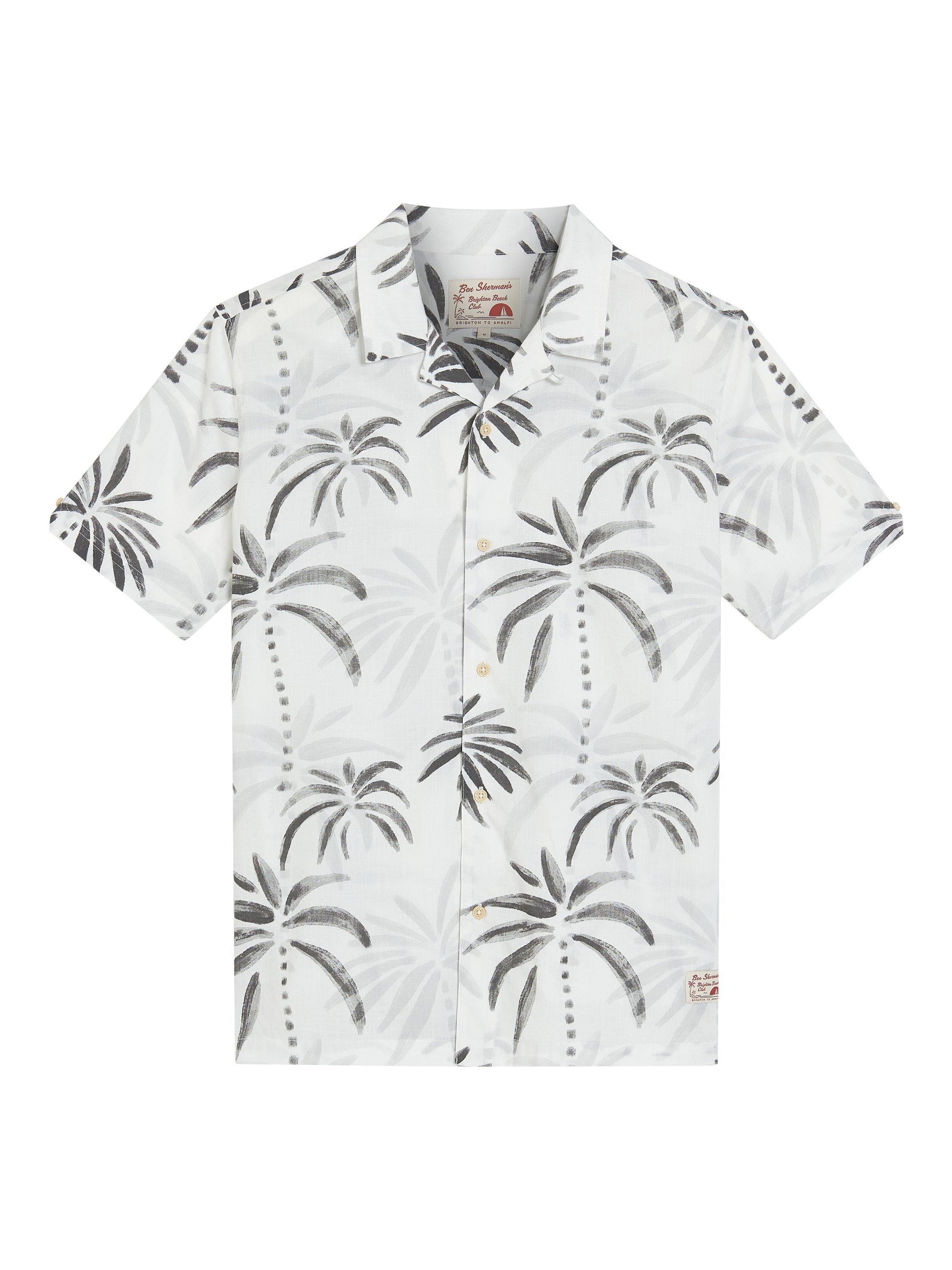 Product image 5 of 5, which shows Ben Sherman Cotton Regular Fit Palm Print Shirt, Snow White, S