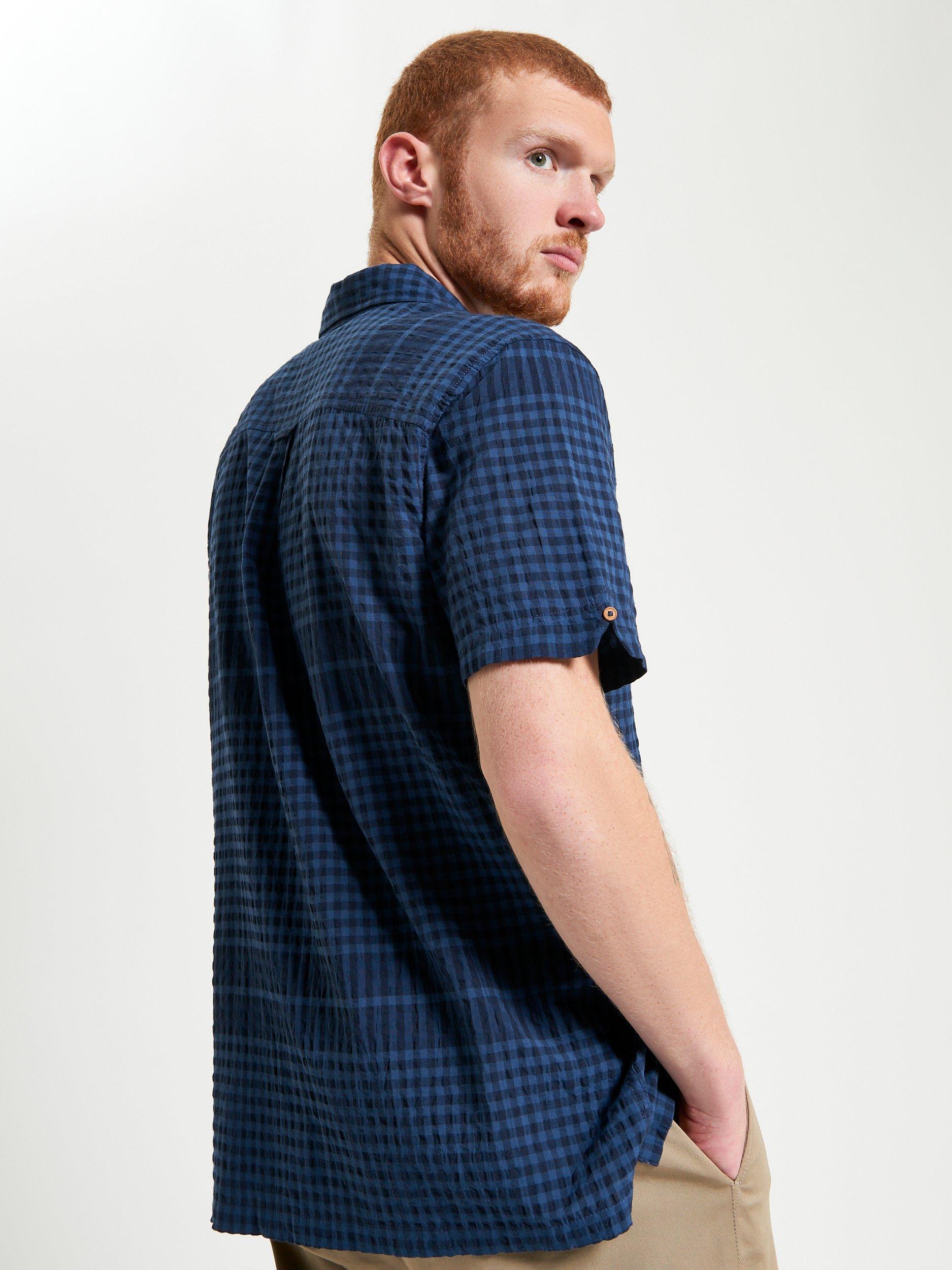 Product image 2 of 5, which shows Ben Sherman Cotton Blend Regular Fit Seersucker Check Shirt, Dark Navy, S