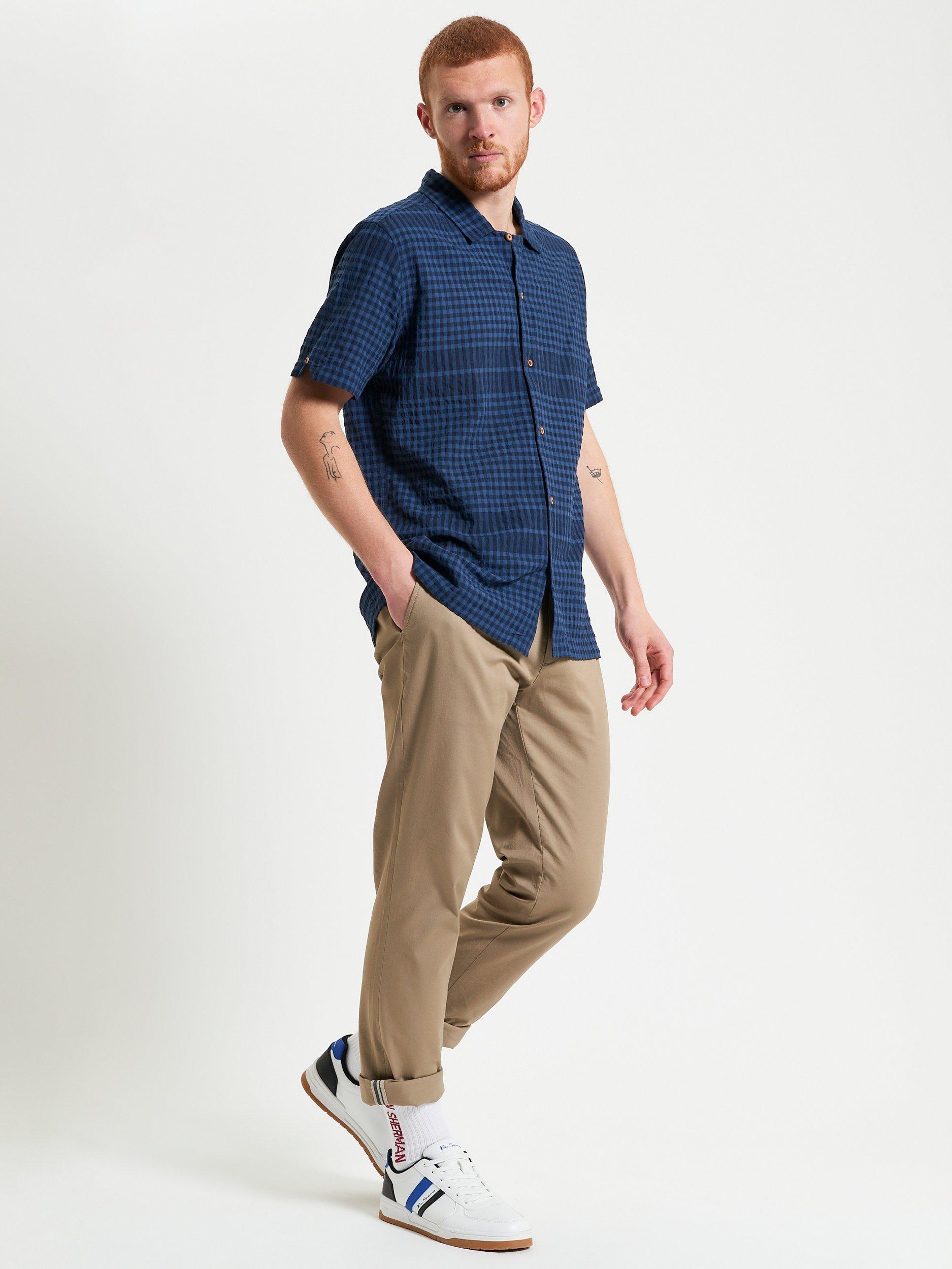 Product image 3 of 5, which shows Ben Sherman Cotton Blend Regular Fit Seersucker Check Shirt, Dark Navy, S