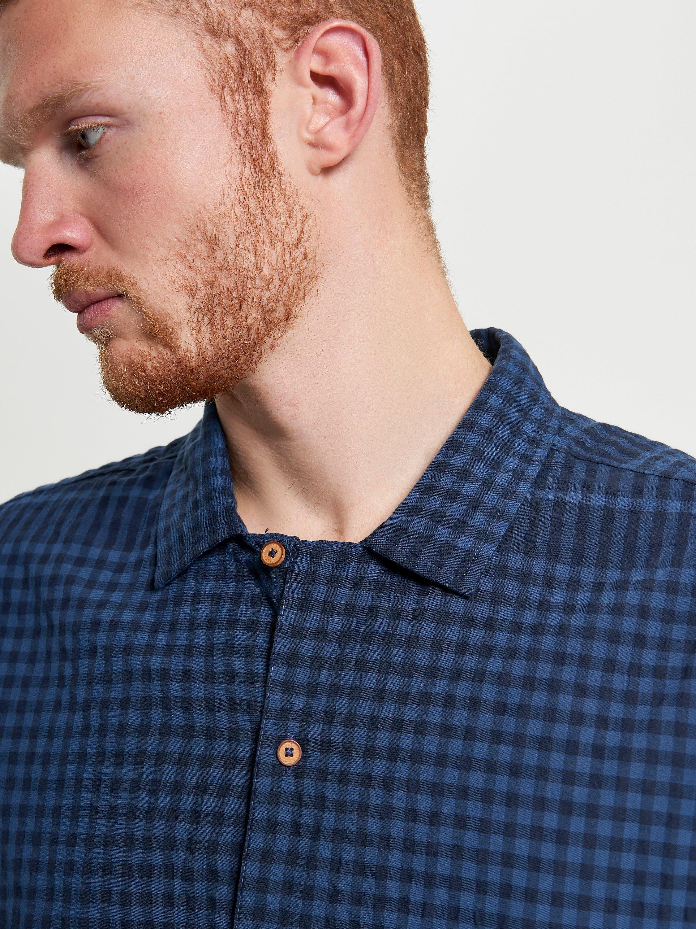 Product image 4 of 5, which shows Ben Sherman Cotton Blend Regular Fit Seersucker Check Shirt, Dark Navy, S