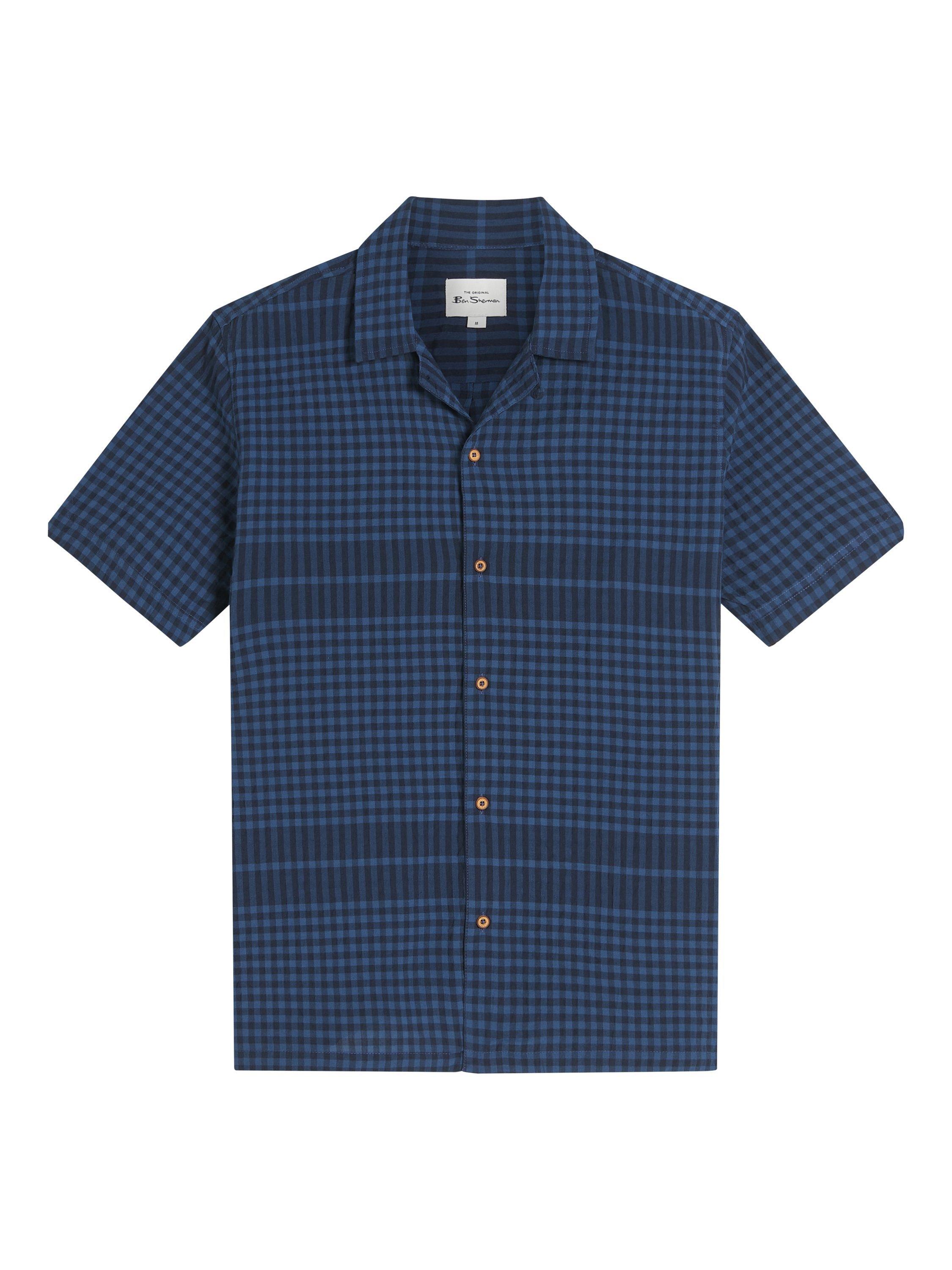 Product image 5 of 5, which shows Ben Sherman Cotton Blend Regular Fit Seersucker Check Shirt, Dark Navy, S
