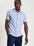 Ben Sherman Cotton Blend Regular Fit Stripe Seersucker Shirt, Glacier