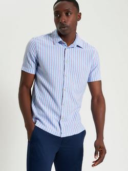 Ben Sherman Cotton Blend Regular Fit Stripe Seersucker Shirt, Glacier, Glacier