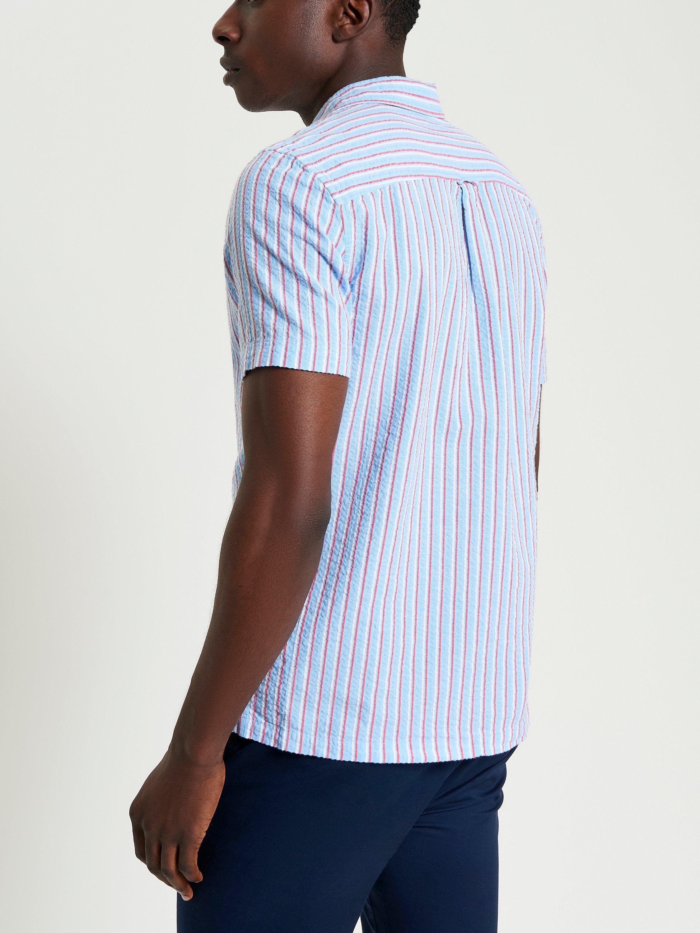 Product image 2 of 5, which shows Ben Sherman Cotton Blend Regular Fit Stripe Seersucker Shirt, Glacier, S