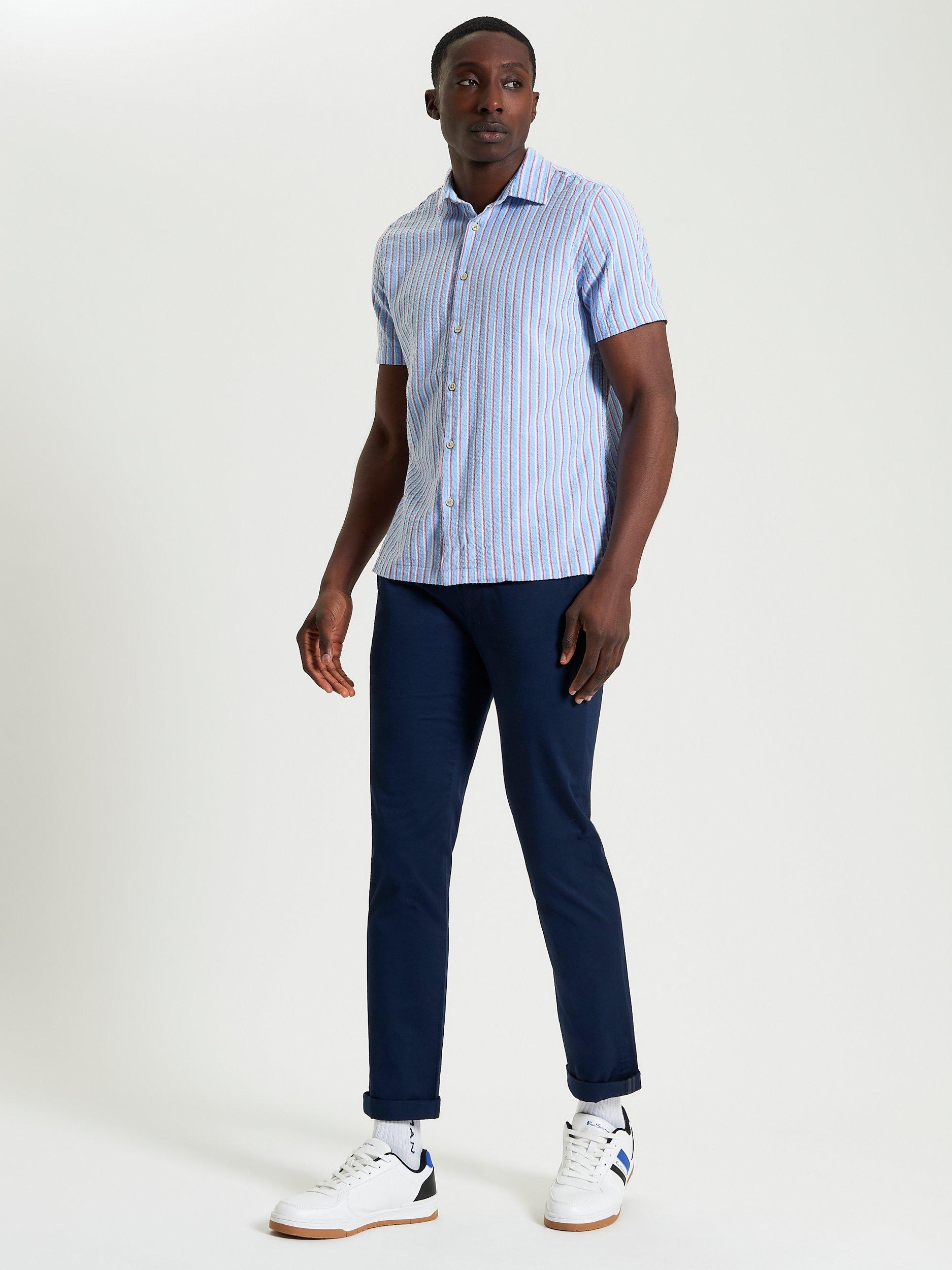 Product image 3 of 5, which shows Ben Sherman Cotton Blend Regular Fit Stripe Seersucker Shirt, Glacier, S