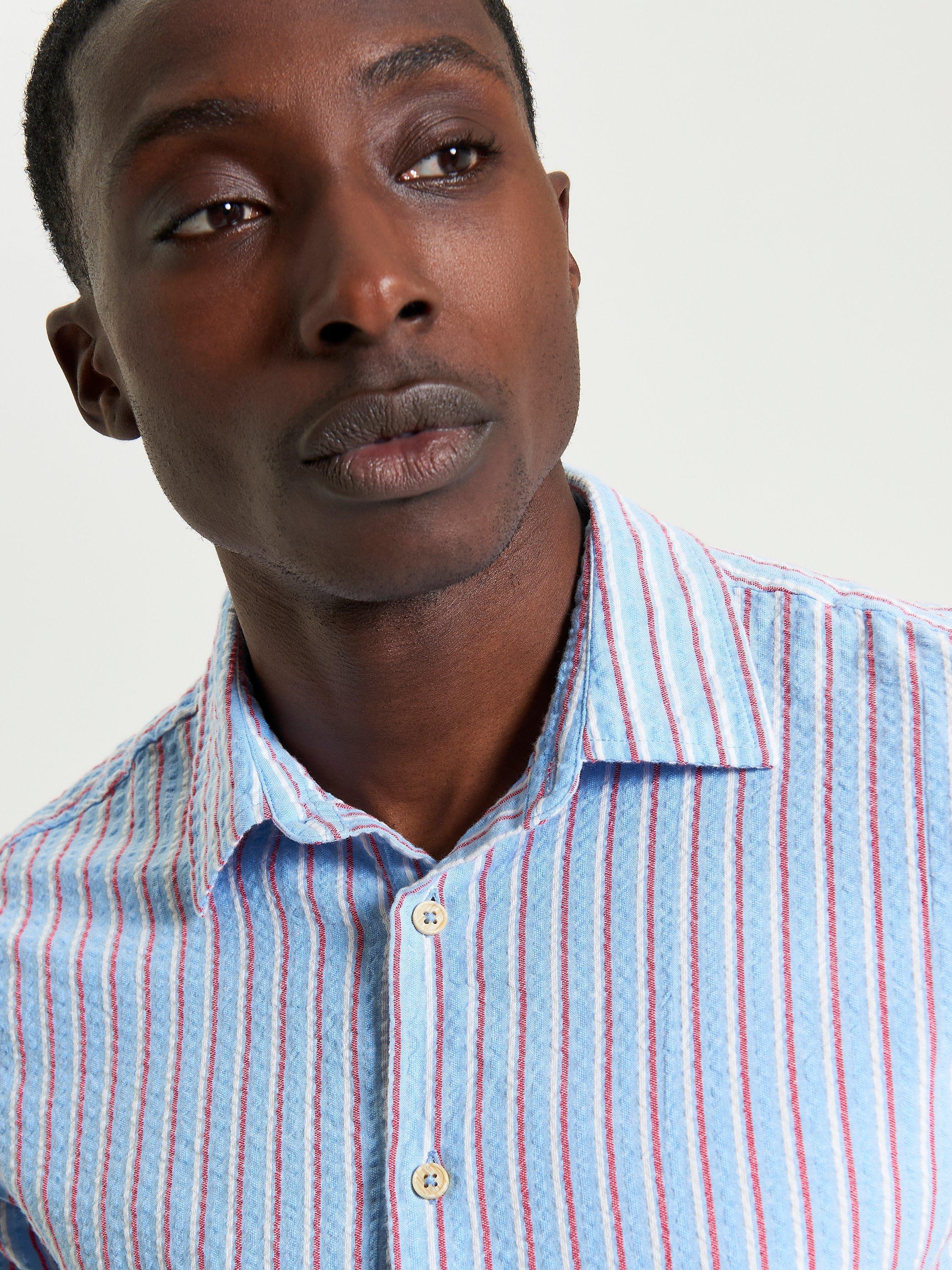Product image 4 of 5, which shows Ben Sherman Cotton Blend Regular Fit Stripe Seersucker Shirt, Glacier, S