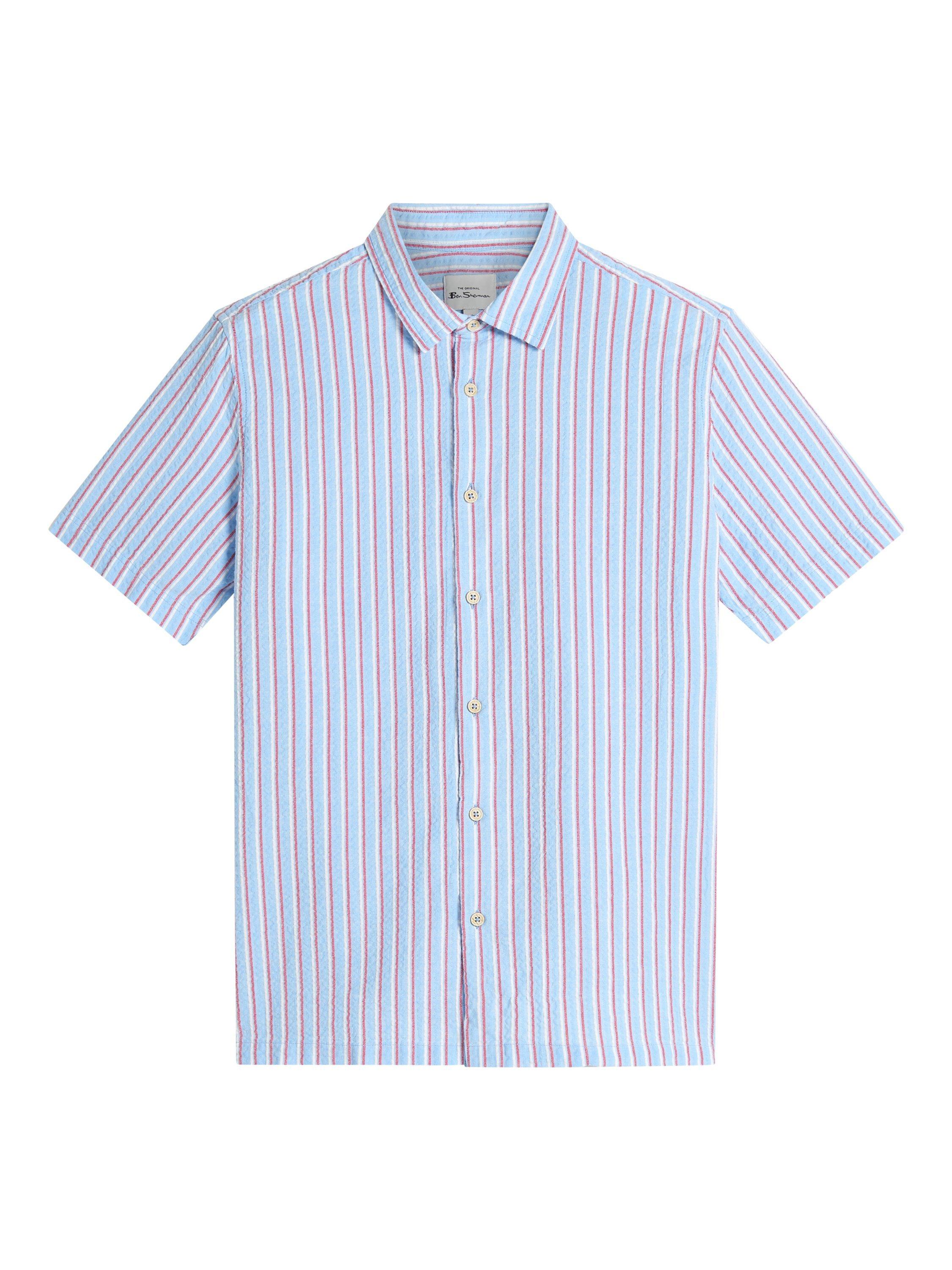 Product image 5 of 5, which shows Ben Sherman Cotton Blend Regular Fit Stripe Seersucker Shirt, Glacier, S