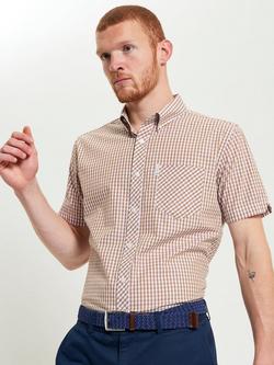 Ben Sherman Signature Organic Cotton Regular Fit Gingham Shirt, Caramel