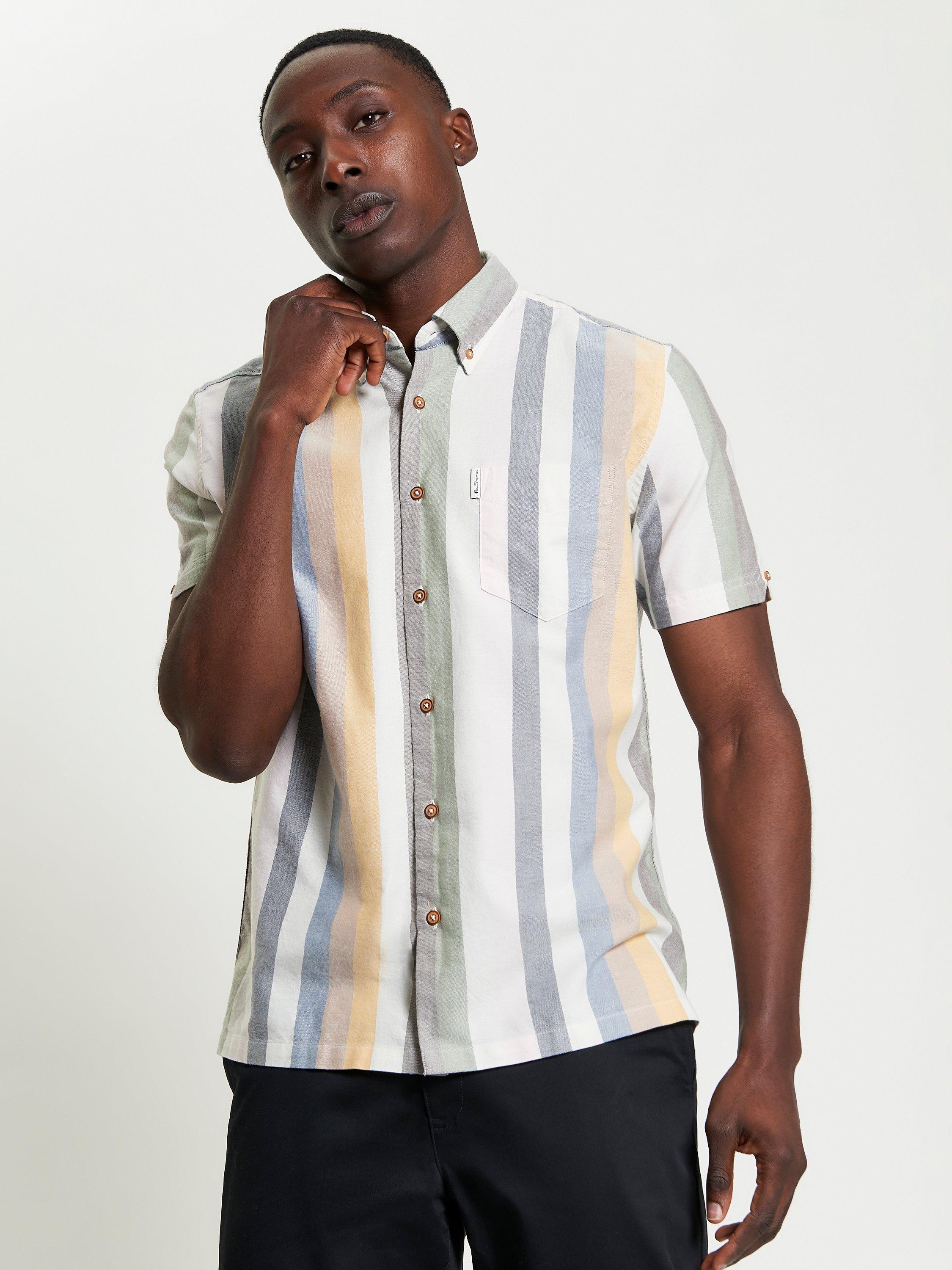 Product image 1 of 5, which shows Ben Sherman Cotton Regular Fit Candy Stripe Shirt, Snow White, S