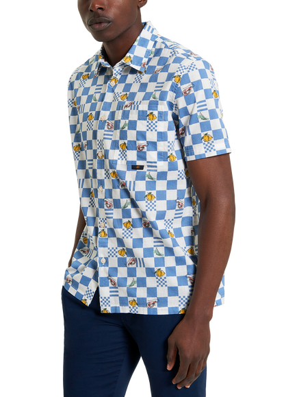 Ben Sherman Cotton Regular Fit Chequerboard Novelty Print Shirt, Snow White - view 2, Snow White