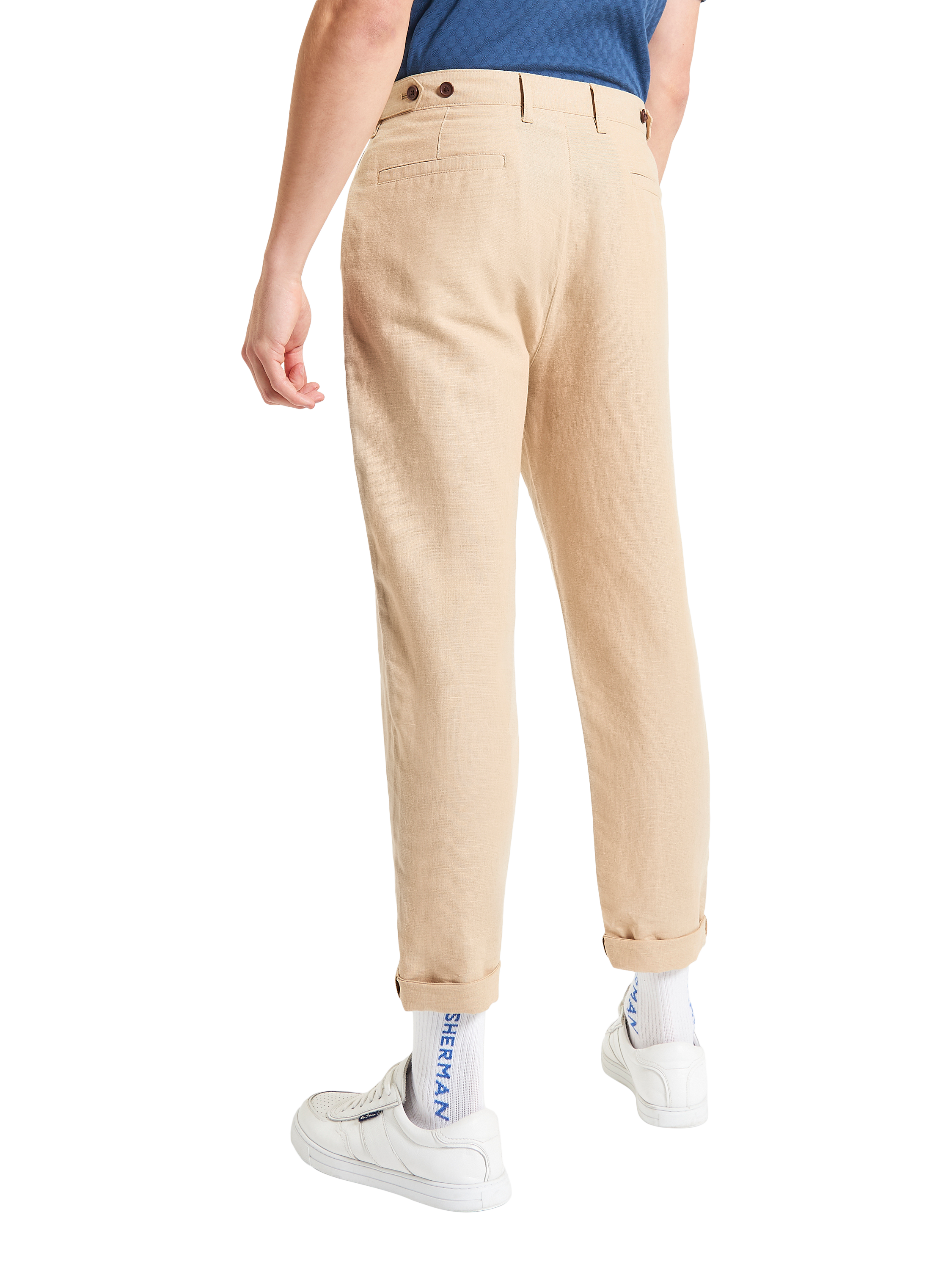 Product image 2 of 5, which shows Ben Sherman Linen & Cotton Blend Slim Taper Fit Trousers, Stone, 30R