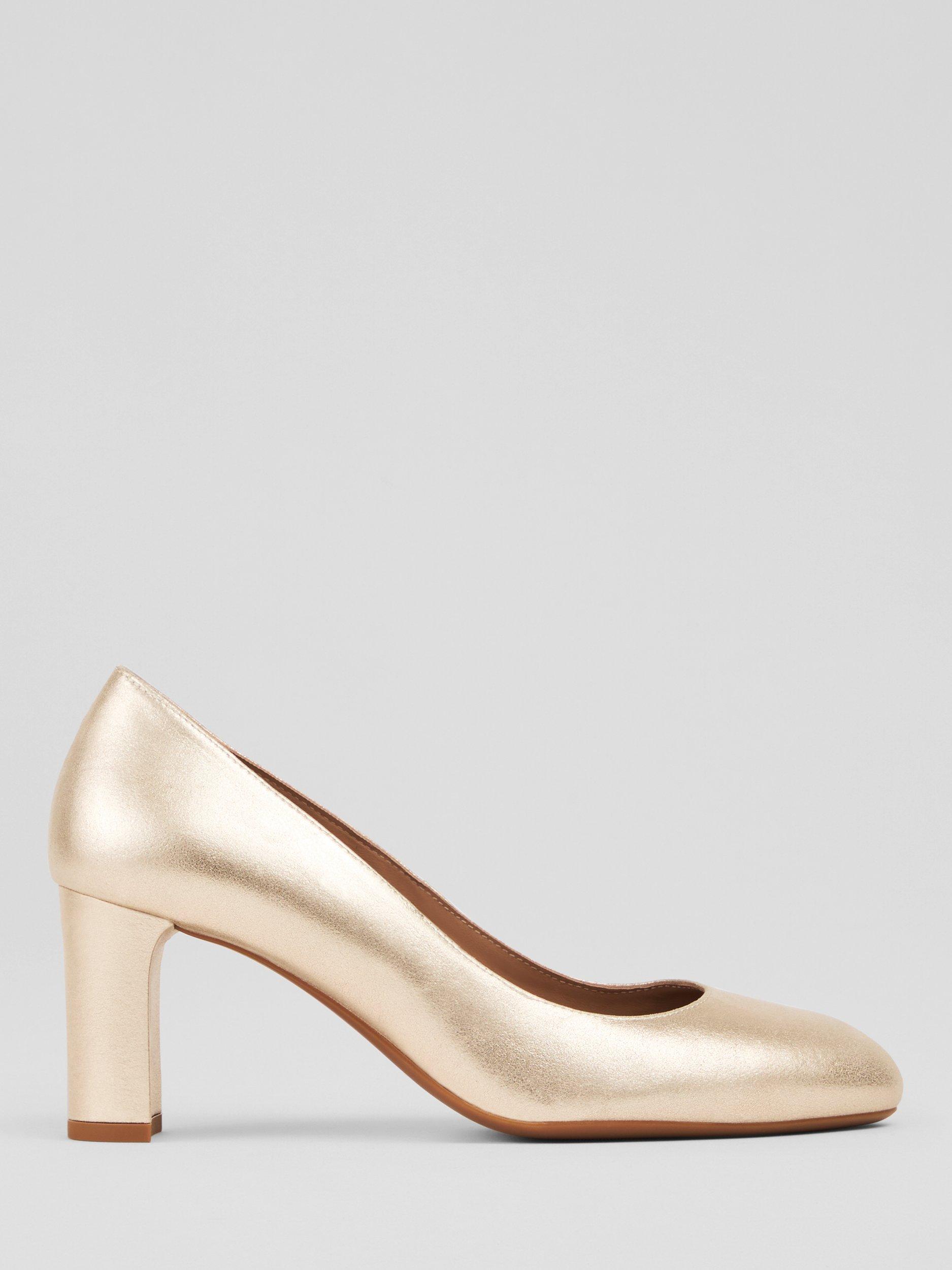 Product image 1 of 3, which shows L.K.Bennett Winola Metallic Leather Court Shoes, Gold, 4