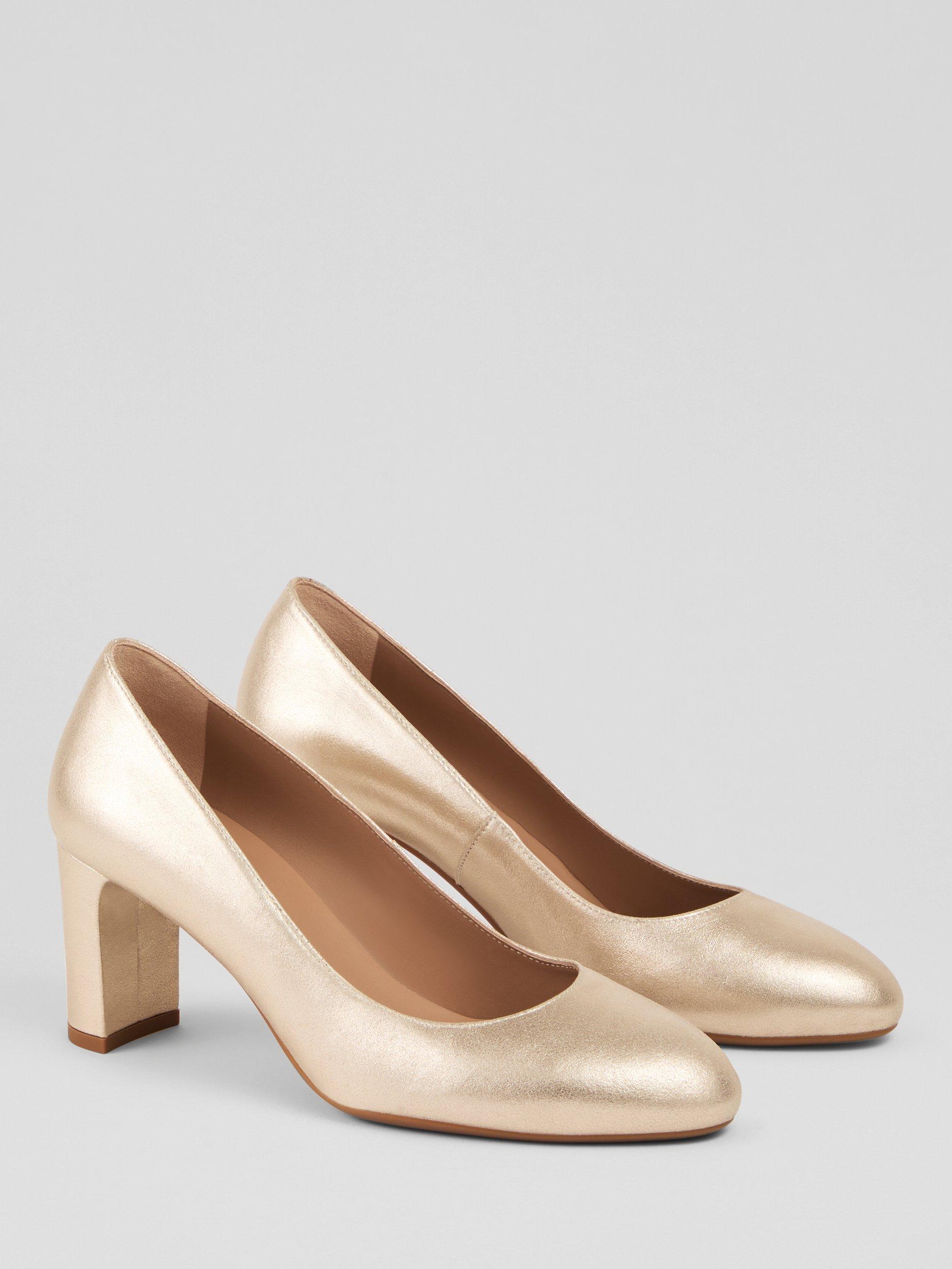Product image 2 of 3, which shows L.K.Bennett Winola Metallic Leather Court Shoes, Gold, 4